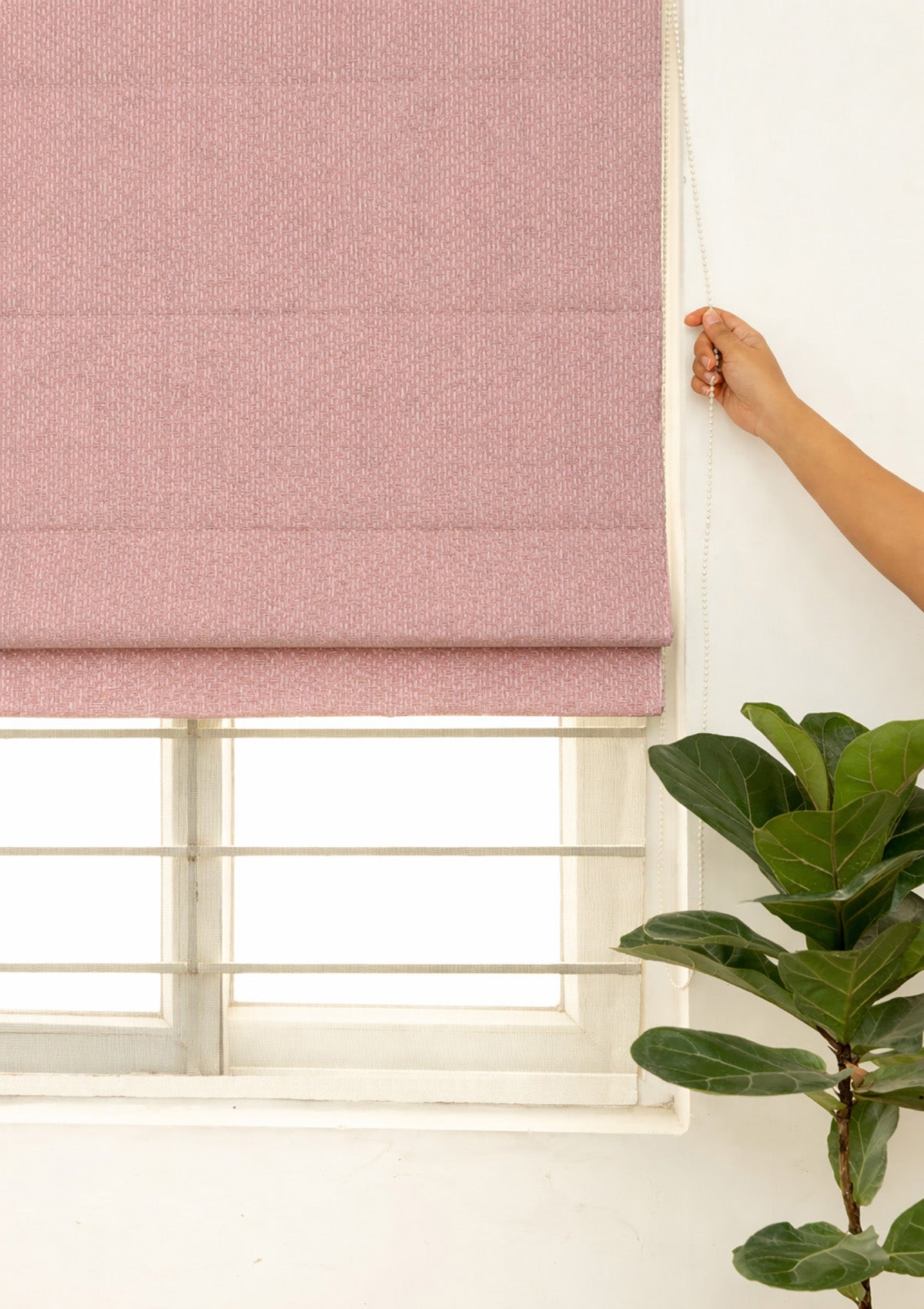 Ash Pink Textured 100% Cotton Blind For Bedroom | Room Darkening