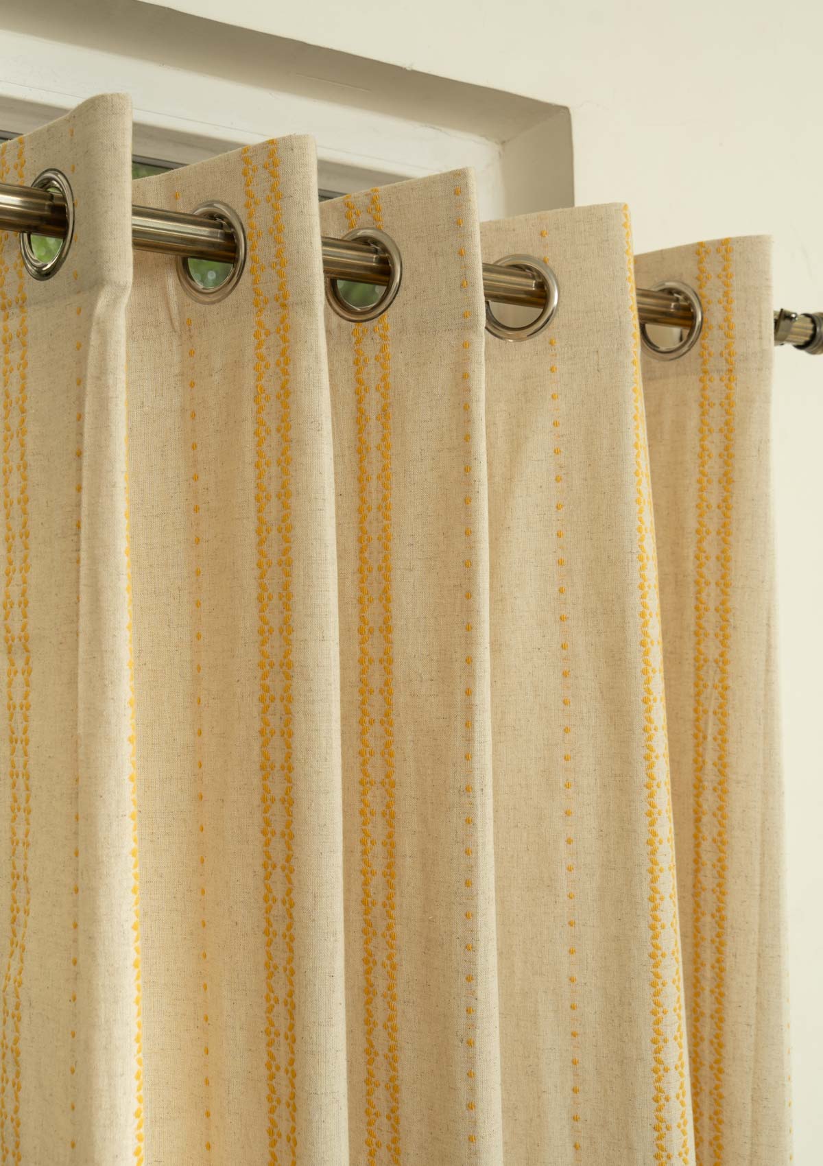 Aster linen minimal design curtain for living room - Room darkening - Mustard - Pack of 1