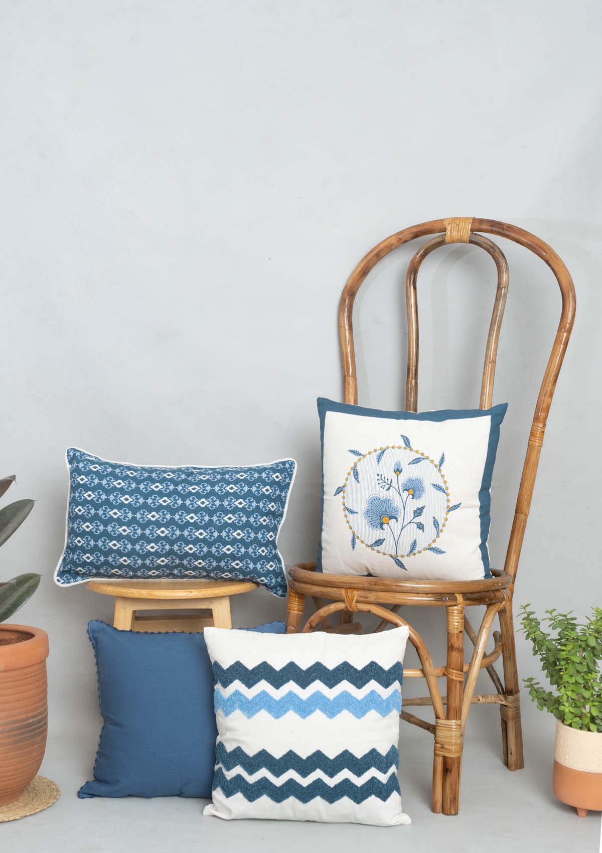 Azure Combo Set Of 4 Cotton Cushion Cover - Blue