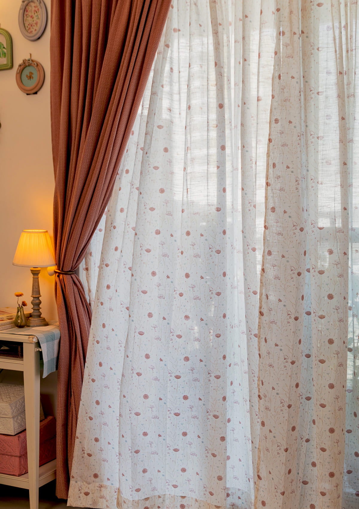 Ballet Pink Floral Printed 100% Cotton Sheer Curtain For Living Room | Light Reduction | Single Piece
