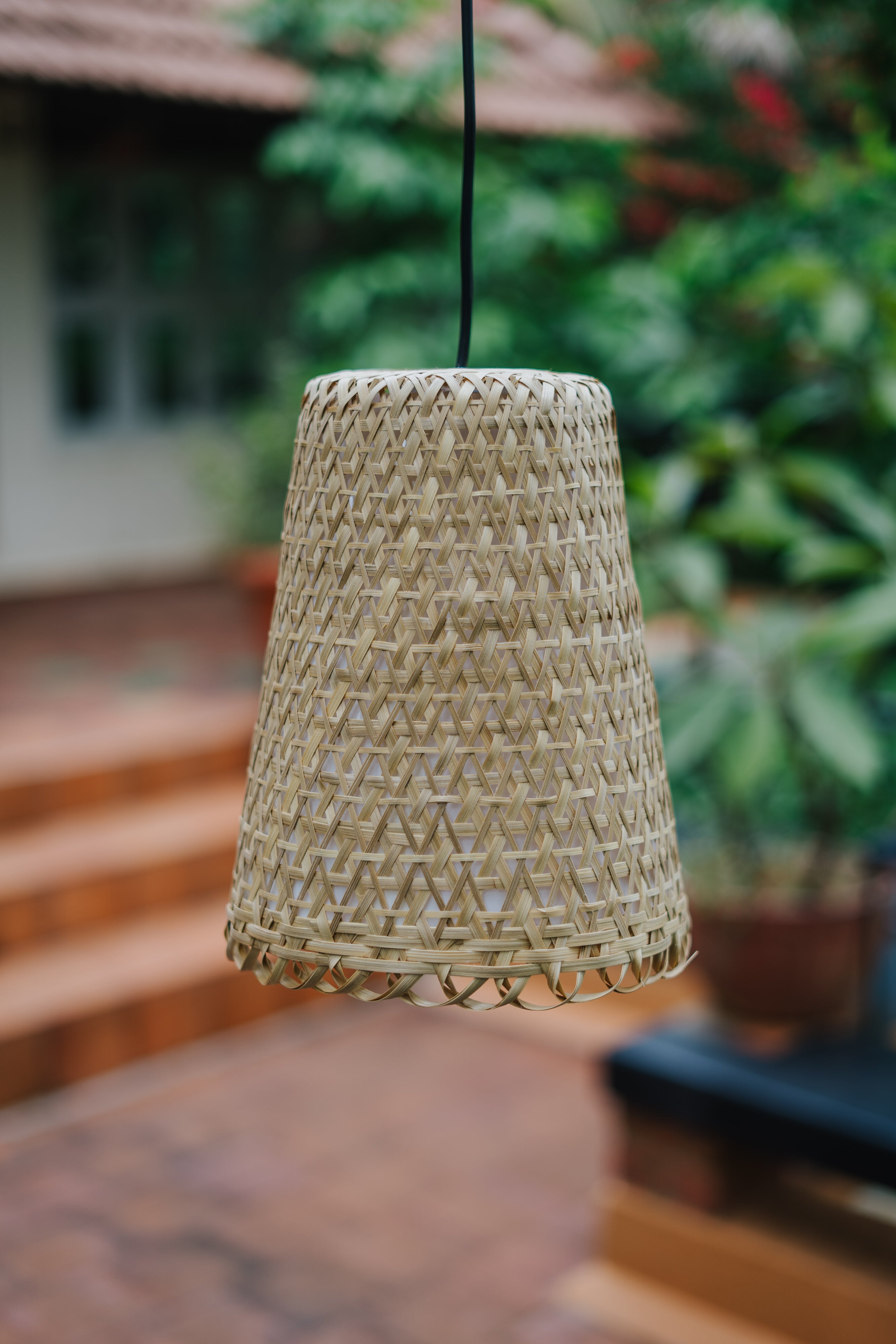 Bamboo Indoor Conical Pendant or Ceiling Lamp
