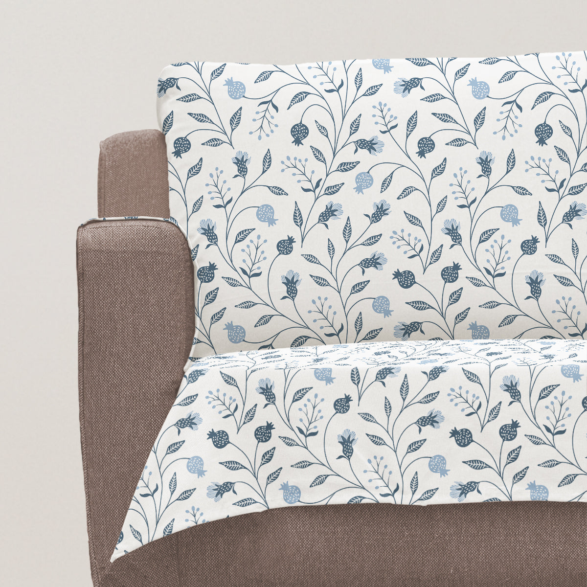 Blue Ruby 100% Cotton floral Sofa cover - Blue