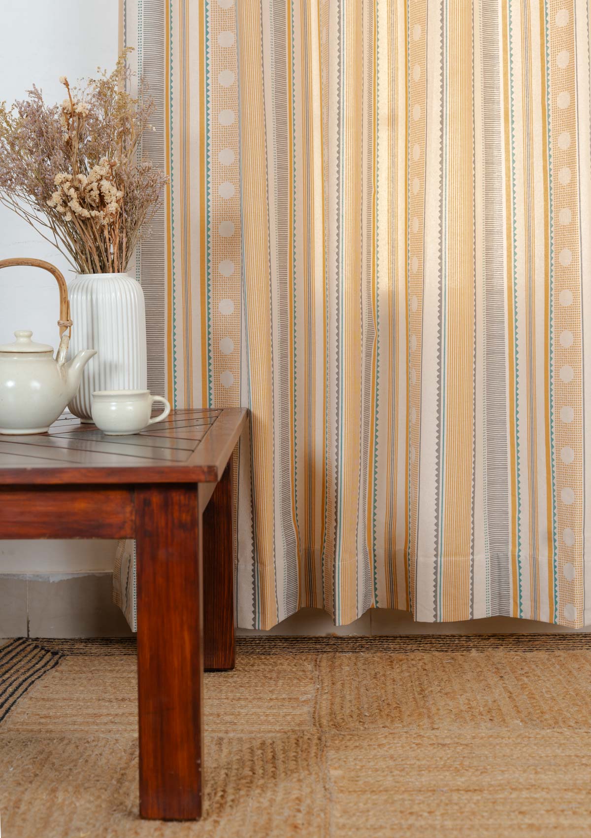 Buru 100% cotton boho curtain for living room - Room darkening - Mustard - Single