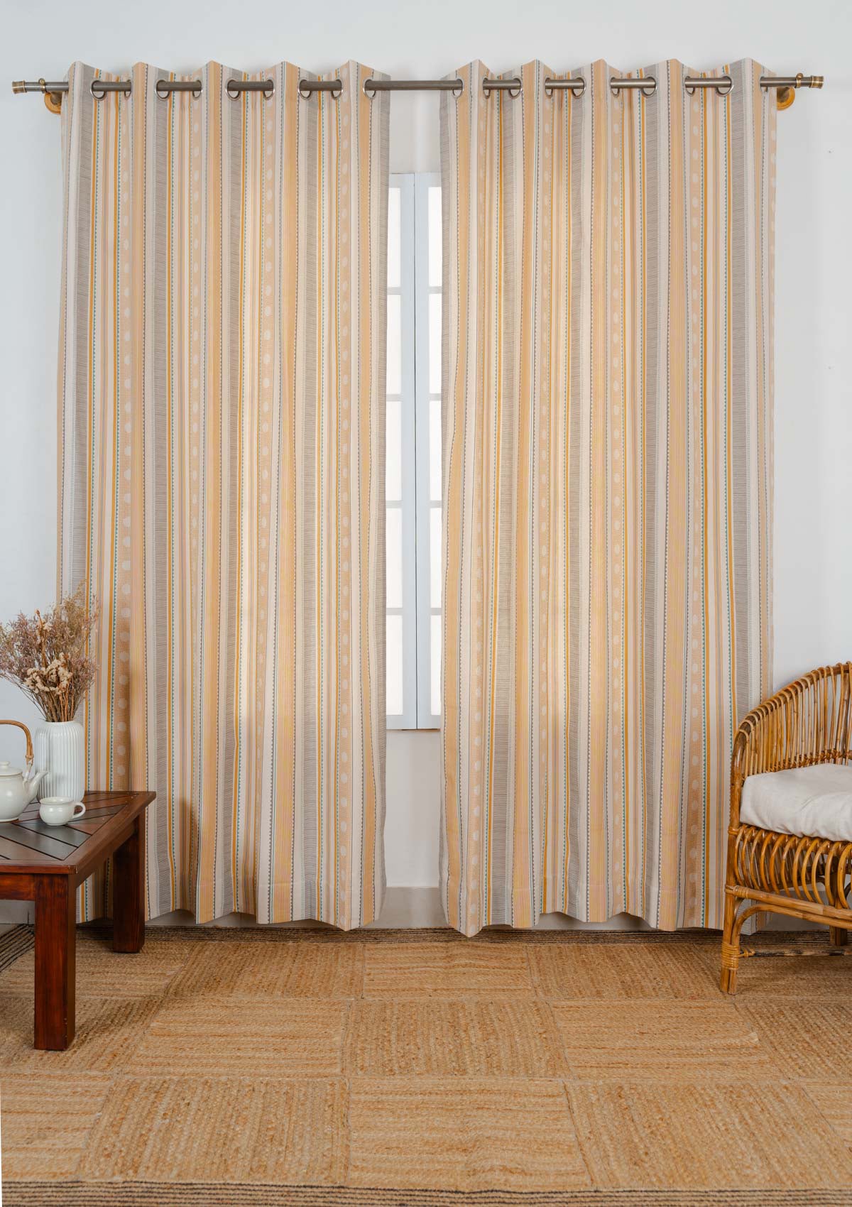 Buru 100% cotton boho curtain for living room - Room darkening - Mustard - Single - Pack of 1