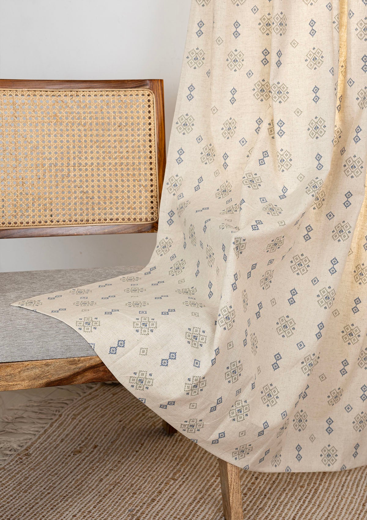 Casara Green Geometric Printed 100% Cotton Linen Curtain For Living Room | Light Reduction - Single Piece