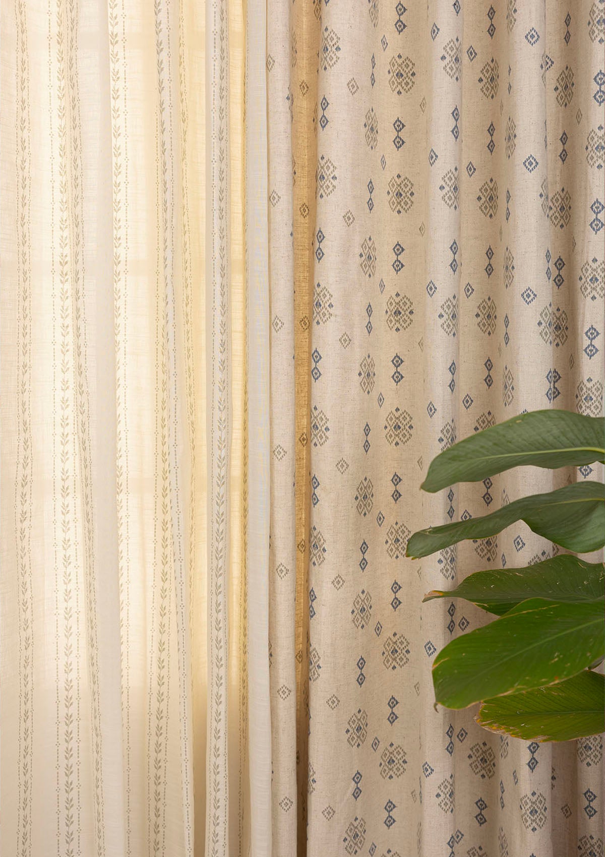 Casara Light Reduction & Juniper Printed Sheer Light Reduction | 100% Cotton for Living Room & Bedroom | Geometric & Floral | Green | Pack of 4