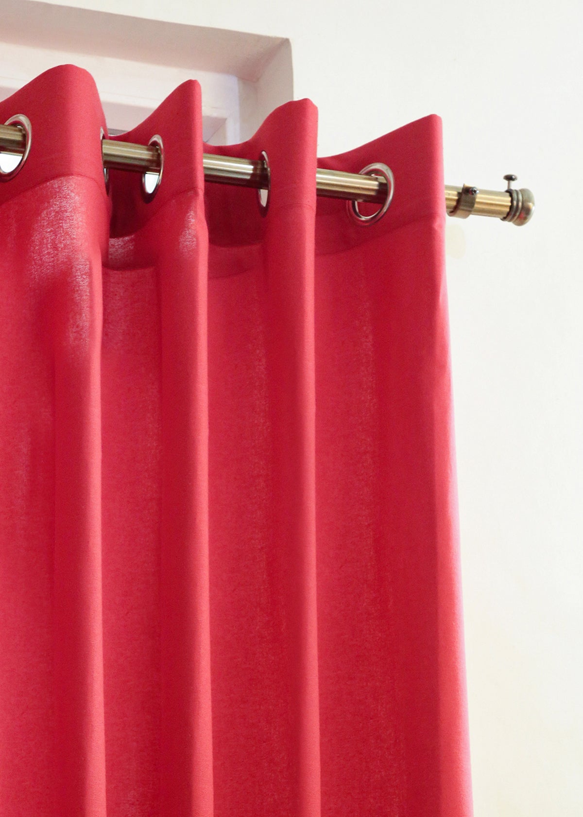Cherry Red Cotton Curtain  - Single