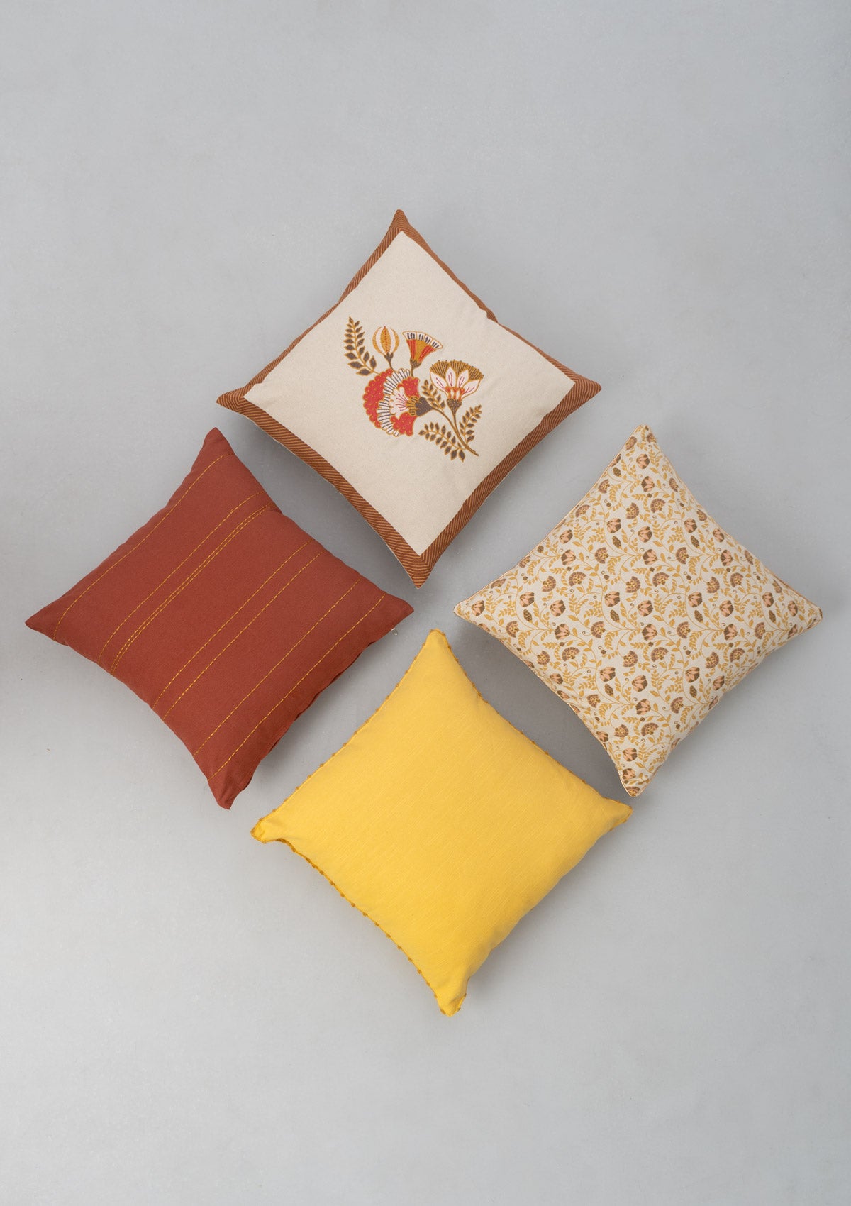 Chintz Combo Set Of 4 Cotton Cushion Cover - Mustard