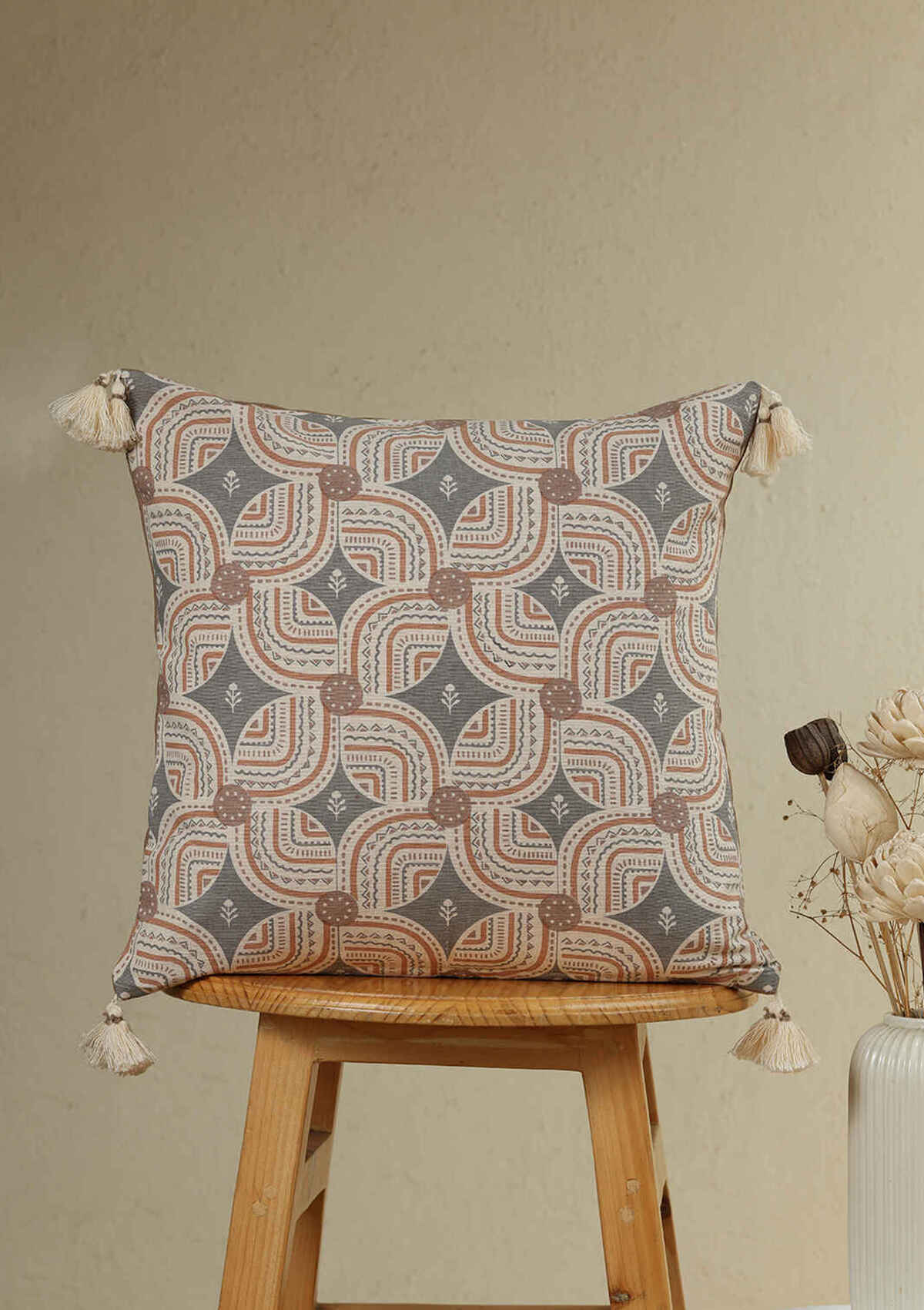 Claro Brown Geometric Printed 100% Cotton Cushion Cover For Sofa