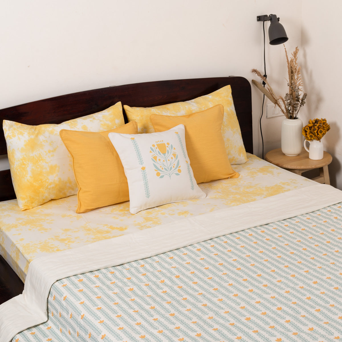 Cloud Printed Cotton Flat Sheet - Corn Yellow