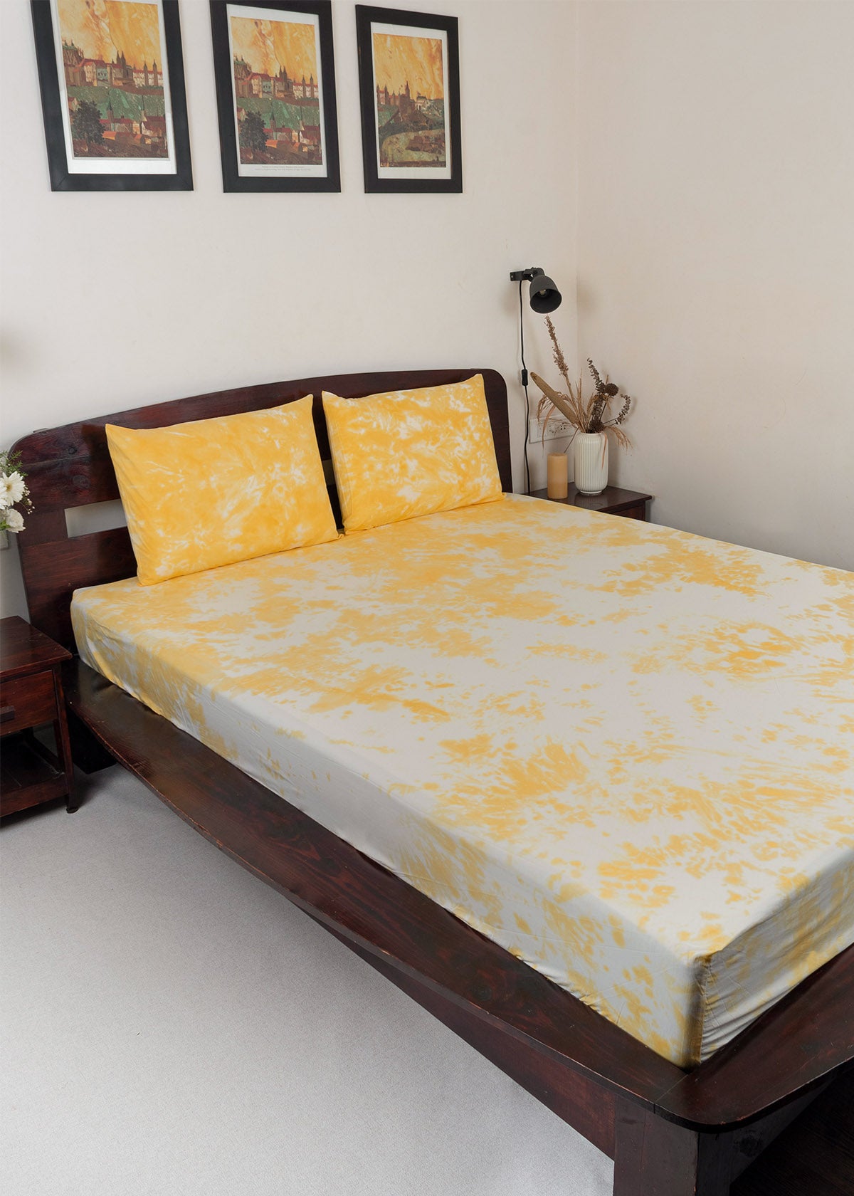 Cloud Printed Cotton Fitted Sheet - Corn Yellow