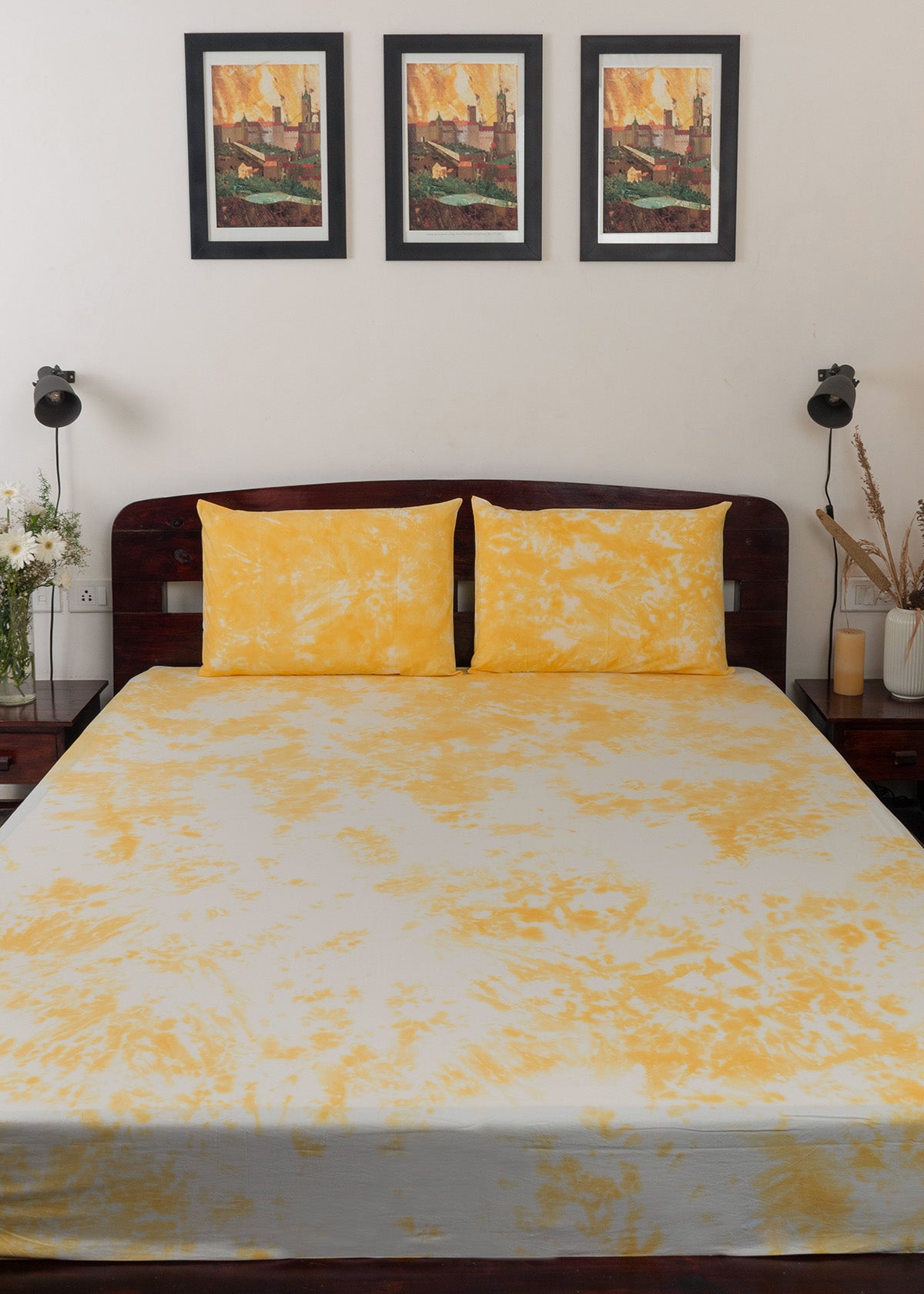 Cloud Printed Cotton Fitted Sheet - Corn Yellow