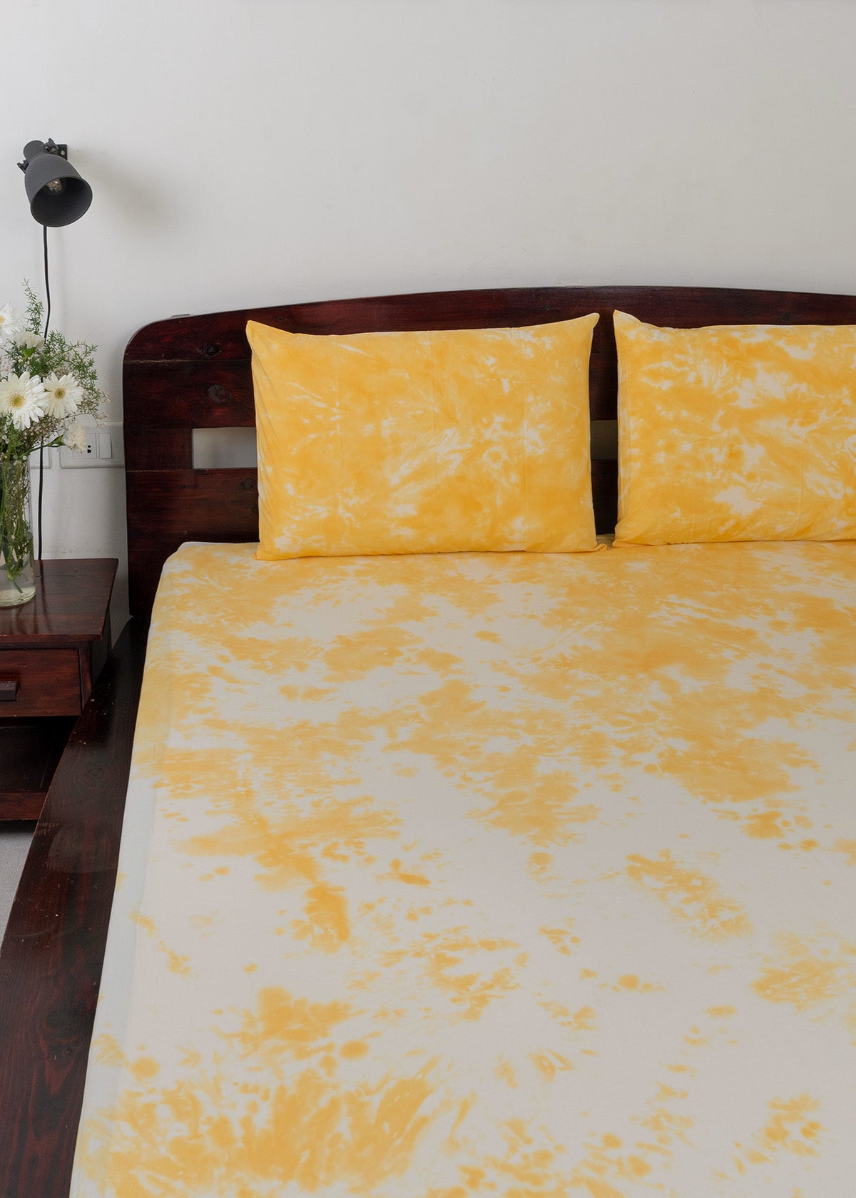 Cloud Printed Cotton Fitted Sheet - Corn Yellow