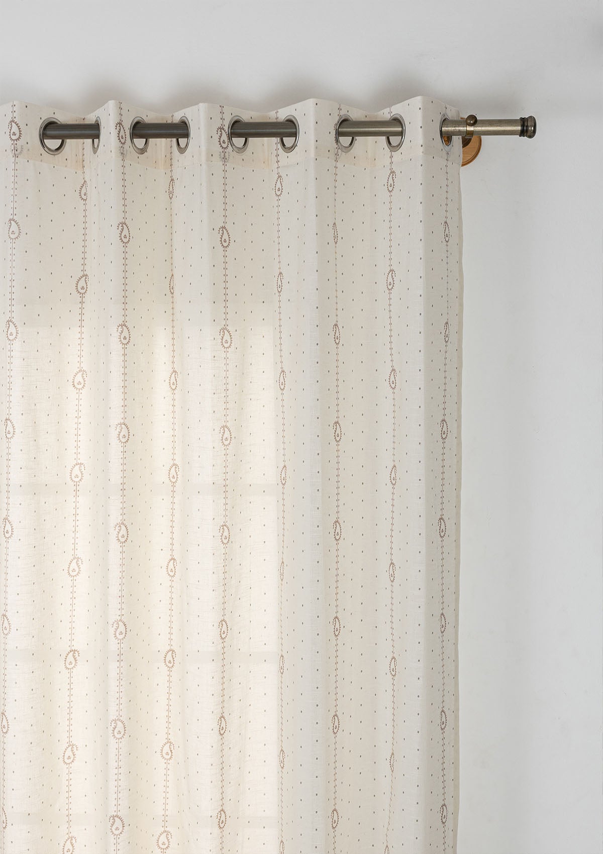 Fig Solid Linen Textured Room Darkening & Ambi Printed Sheer Light Filtering | Brown & Grey | 100% Cotton for Living Room & Bedroom | Ethnic | Combo Curtains | Pack of 4