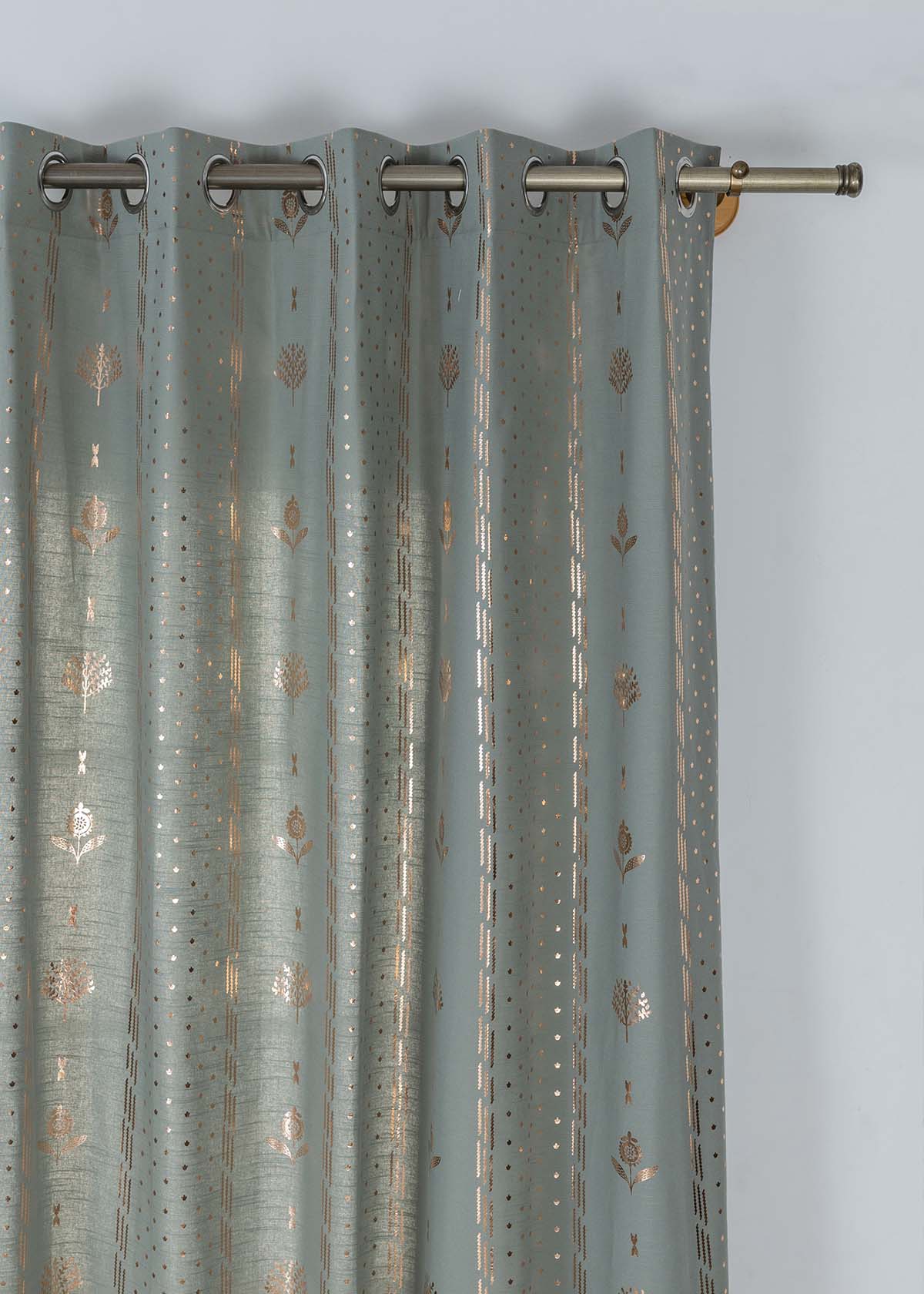 Iniya Copper Printed Cotton Room Darkening & Kani Printed Sheer Light Filtering | Green & Beige | 100% Cotton for Living Room & Bedroom | Ethnic & Geometric | Combo Curtains | Pack of 4