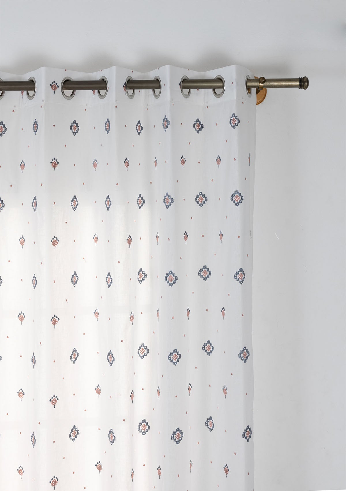 Meher Printed Cotton Light Reduction & Ira Embroidered Sheer Light Filtering | Blue & Pink | 100% Cotton for Living Room & Bedroom | Floral & Ethnic | Combo Curtains | Pack of 4