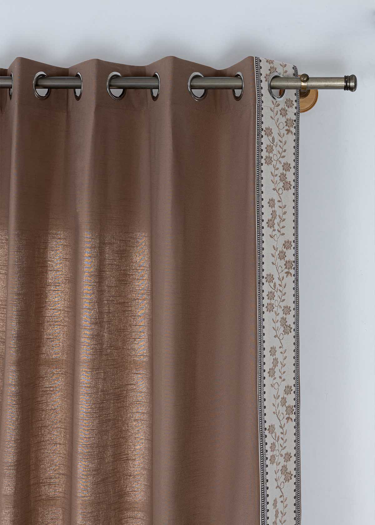 Mogra Embroidered Cotton Room Darkening & Ambi Printed Sheer Light Filtering | Brown & Grey | 100% Cotton for Living Room & Bedroom | Floral & Ethnic | Combo Curtains | Pack of 4