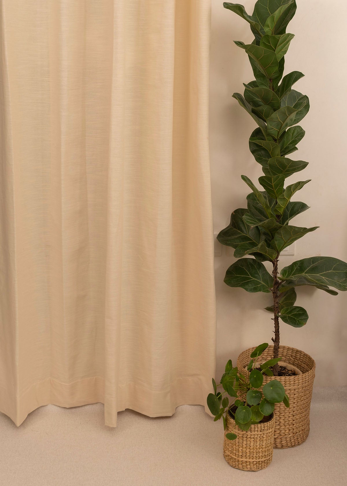 Solid Cream 100% Customizable Cotton plain curtain for bedroom - Room darkening