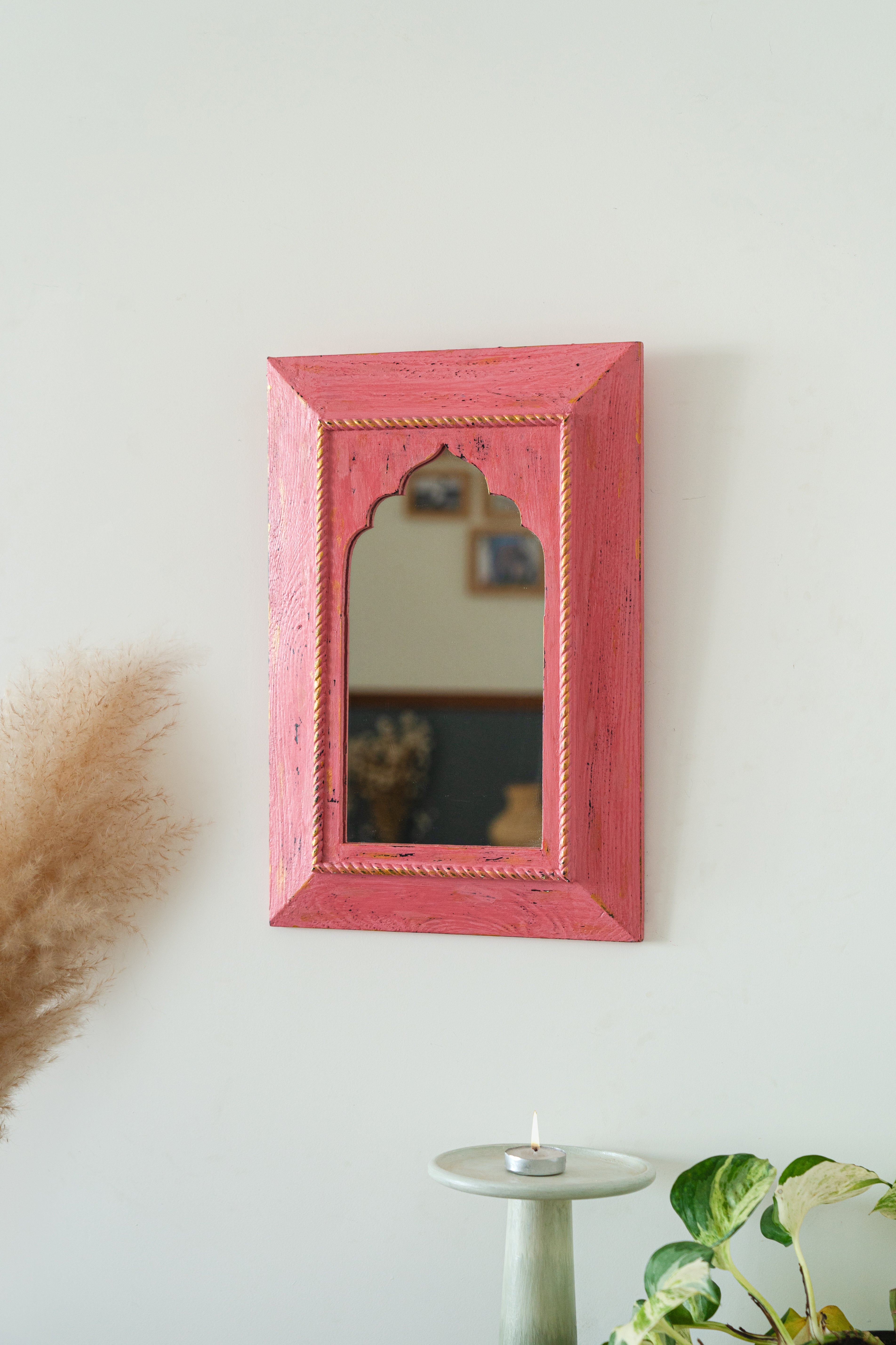 Pink online Wooden framed Small Mirror