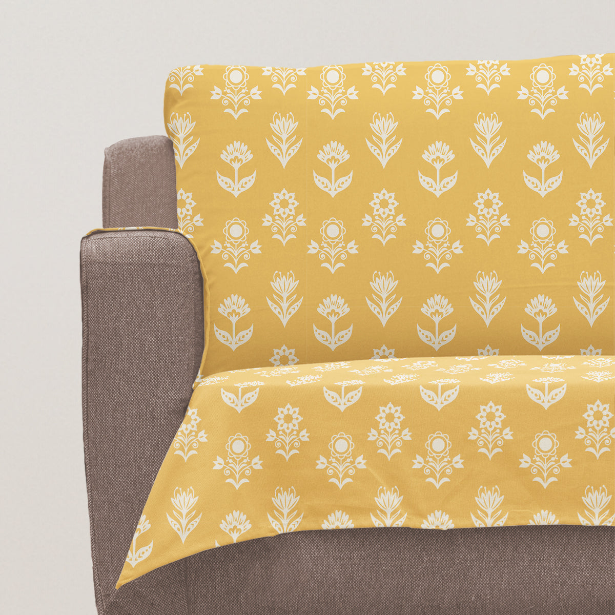 Dahlia Mustard 100% Cotton floral Sofa cover - Mustard