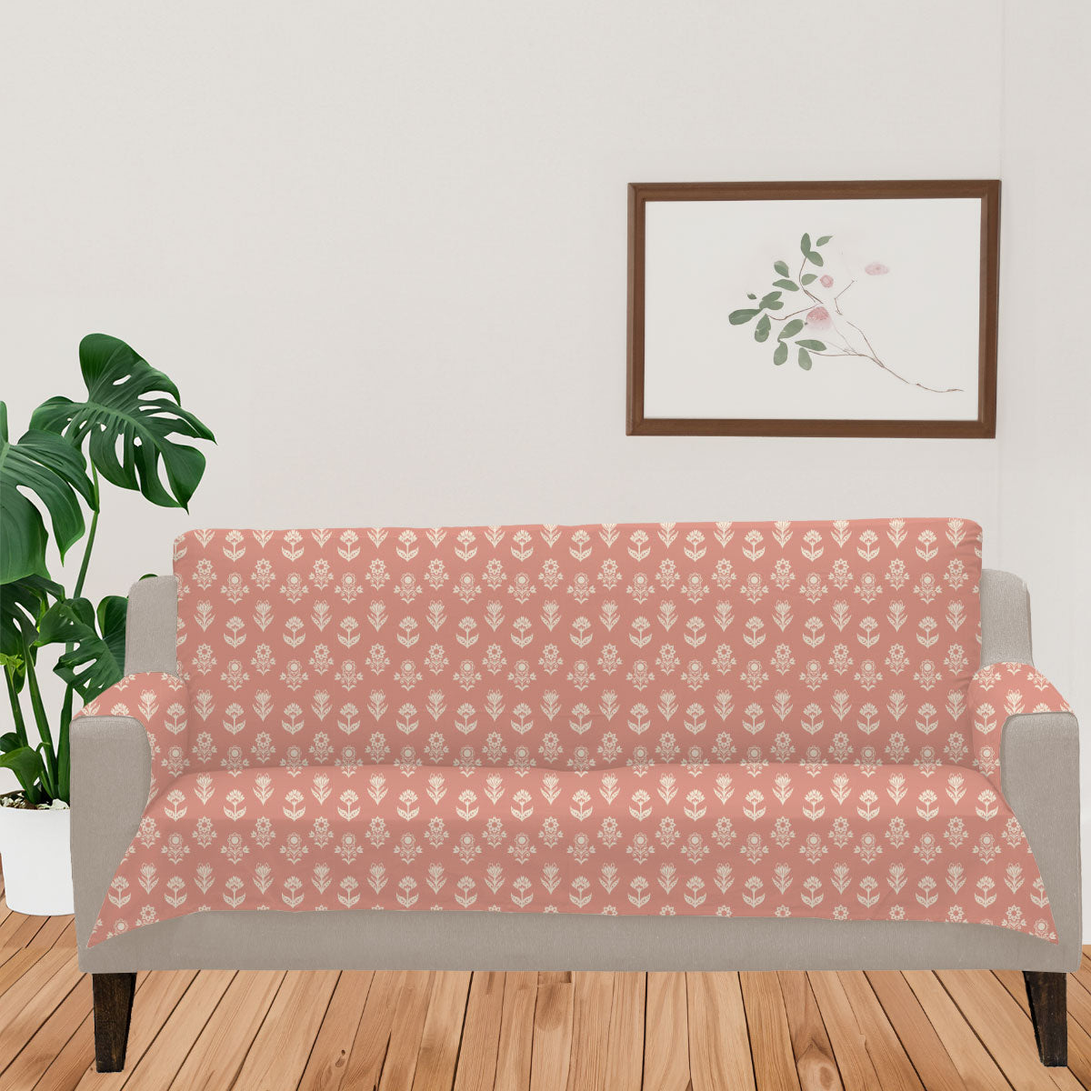 Dahlia Rust 100% Cotton floral Sofa cover - Rust