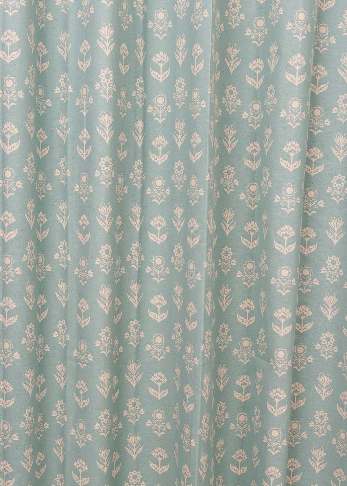 Dahlia Printed Cotton Curtain - Nile Blue