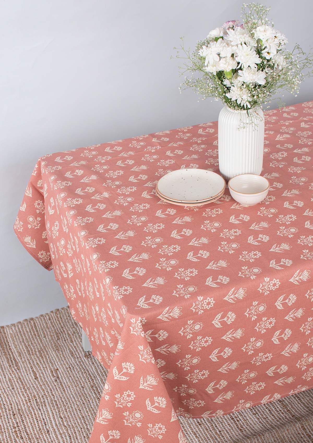 Dahlia Rust Spill safe water-resistant coated cotton table cloth