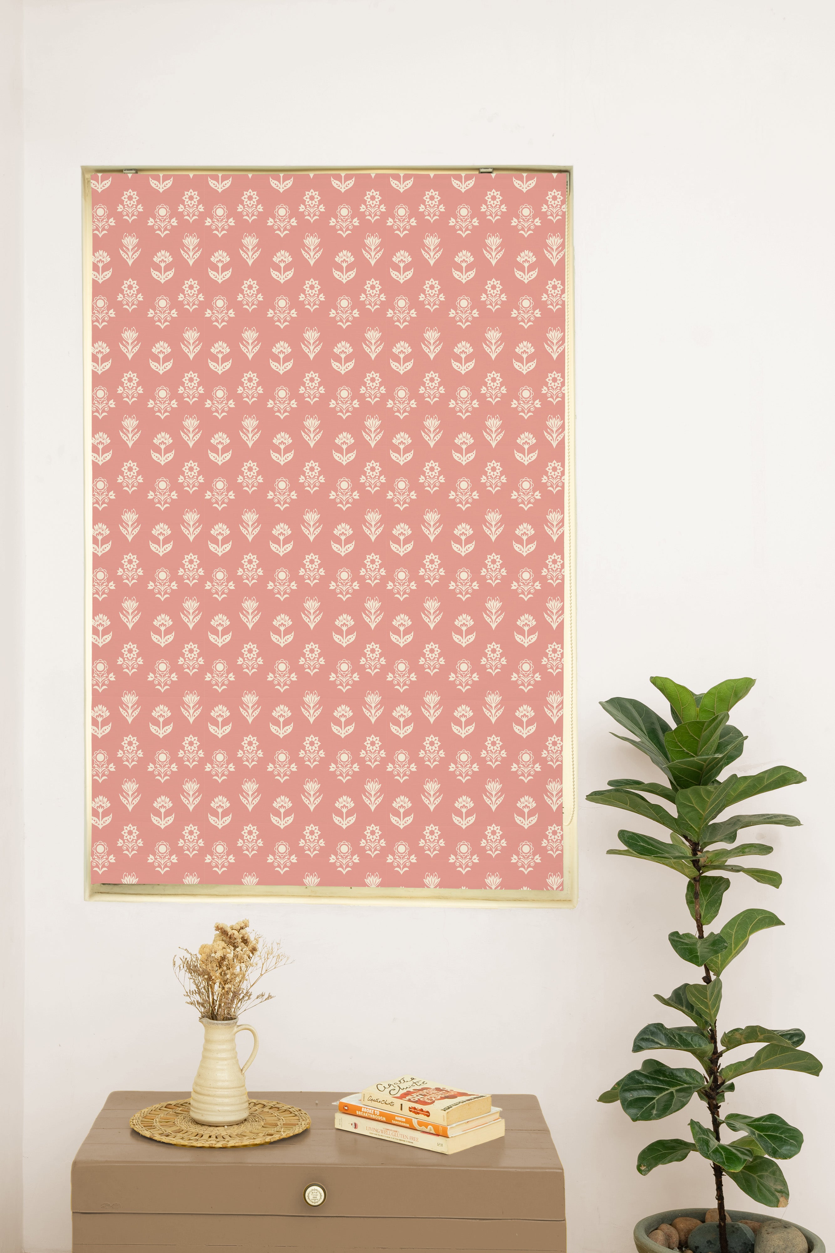 Dahlia 100% Customizable Cotton floral Roman blind for living room - Room darkening - Rust