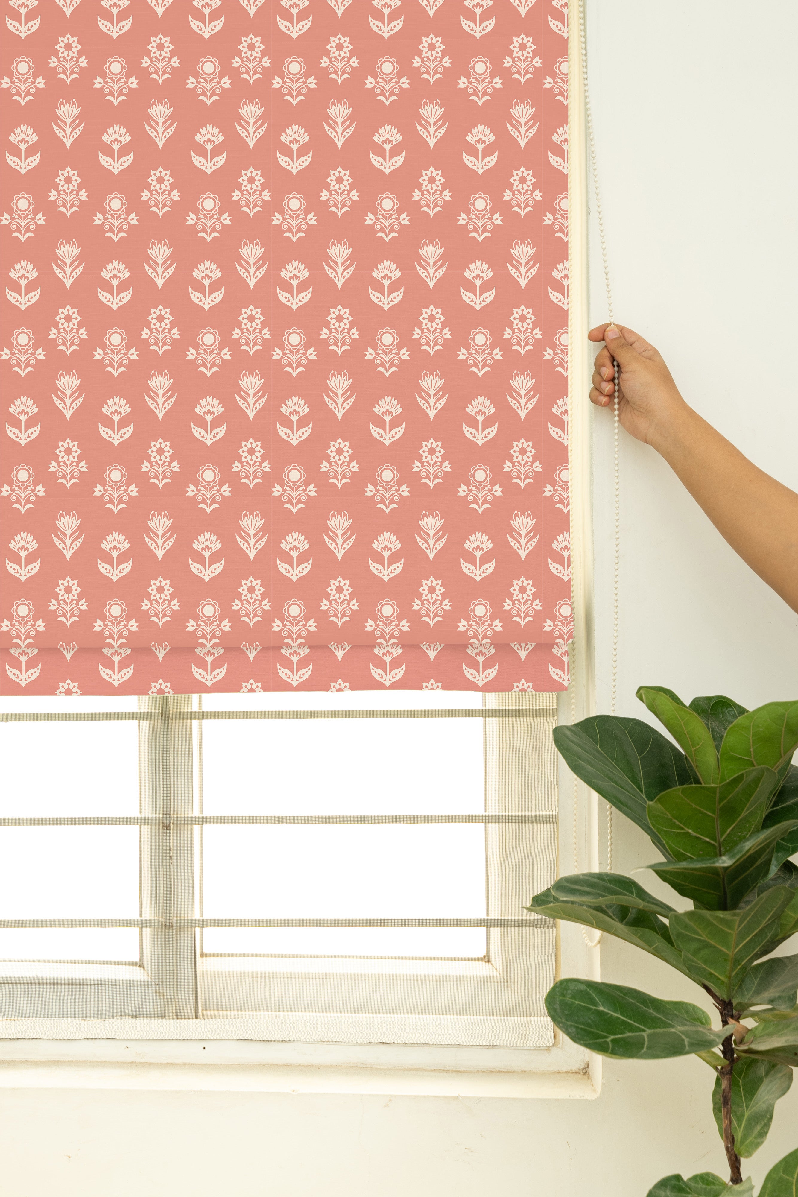 Dahlia 100% Customizable Cotton floral Roman blind for living room - Room darkening - Rust