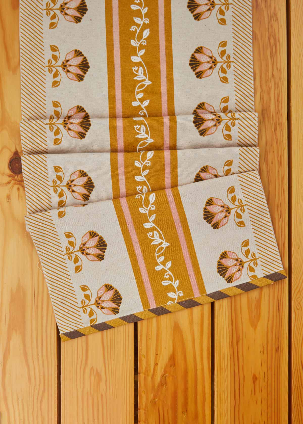 Desert Lily Embroidered Cotton Table Runner - Amber