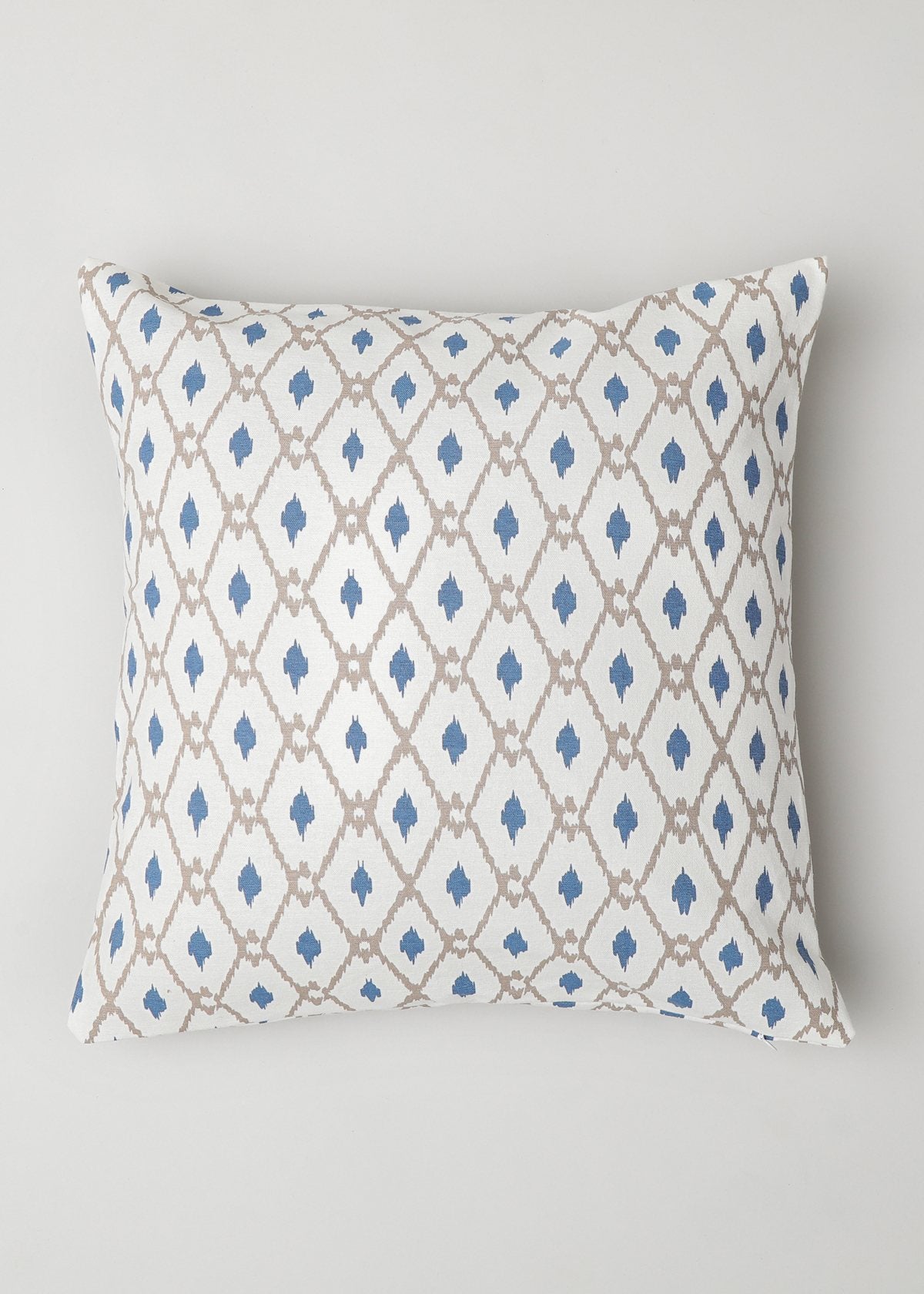 Diamond Yard Printed Cotton Cushion Cover - White-Blue