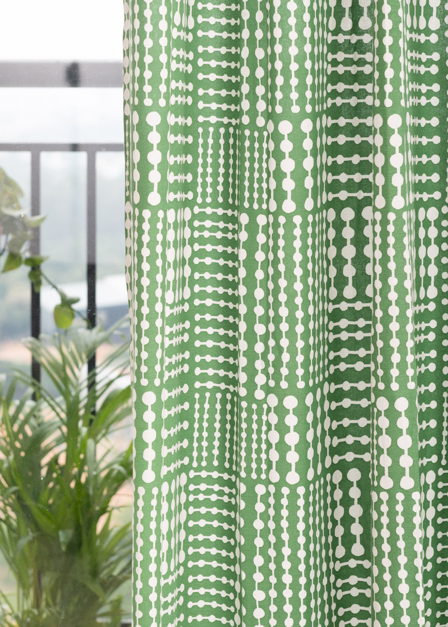Dot & Line - Stone Green Cotton Curtain  - Single