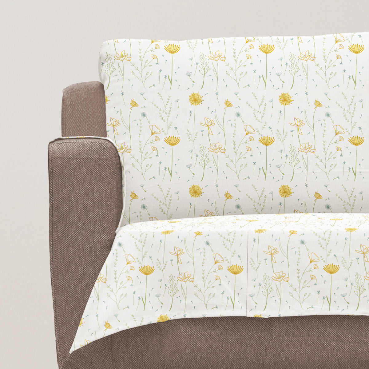 Drifting Dandelion 100% Cotton floral Sofa cover - Yellow