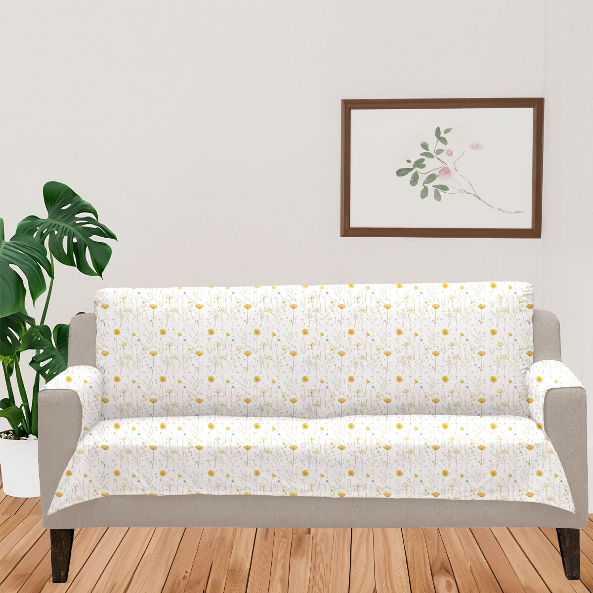 Drifting Dandelion 100% Cotton floral Sofa cover - Yellow