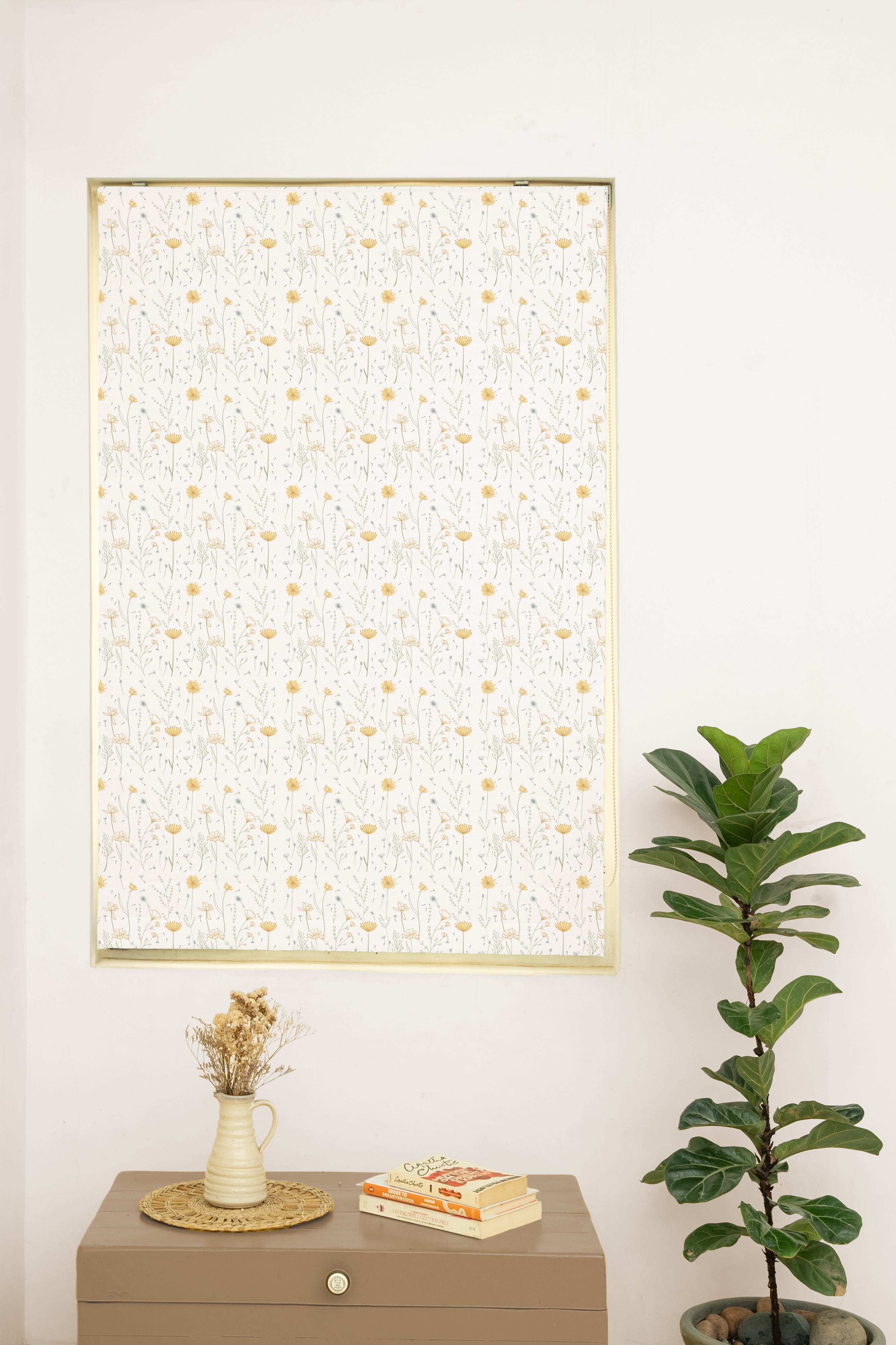 Drifting Dandelion 100% Customizable Cotton floral Roman blind for kids room, living room - Room darkening - Yellow