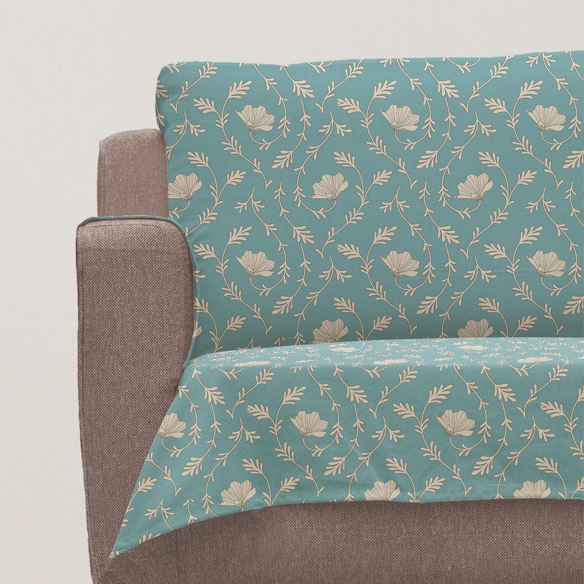 Eden 100% Cotton floral Sofa cover - Aqua Blue