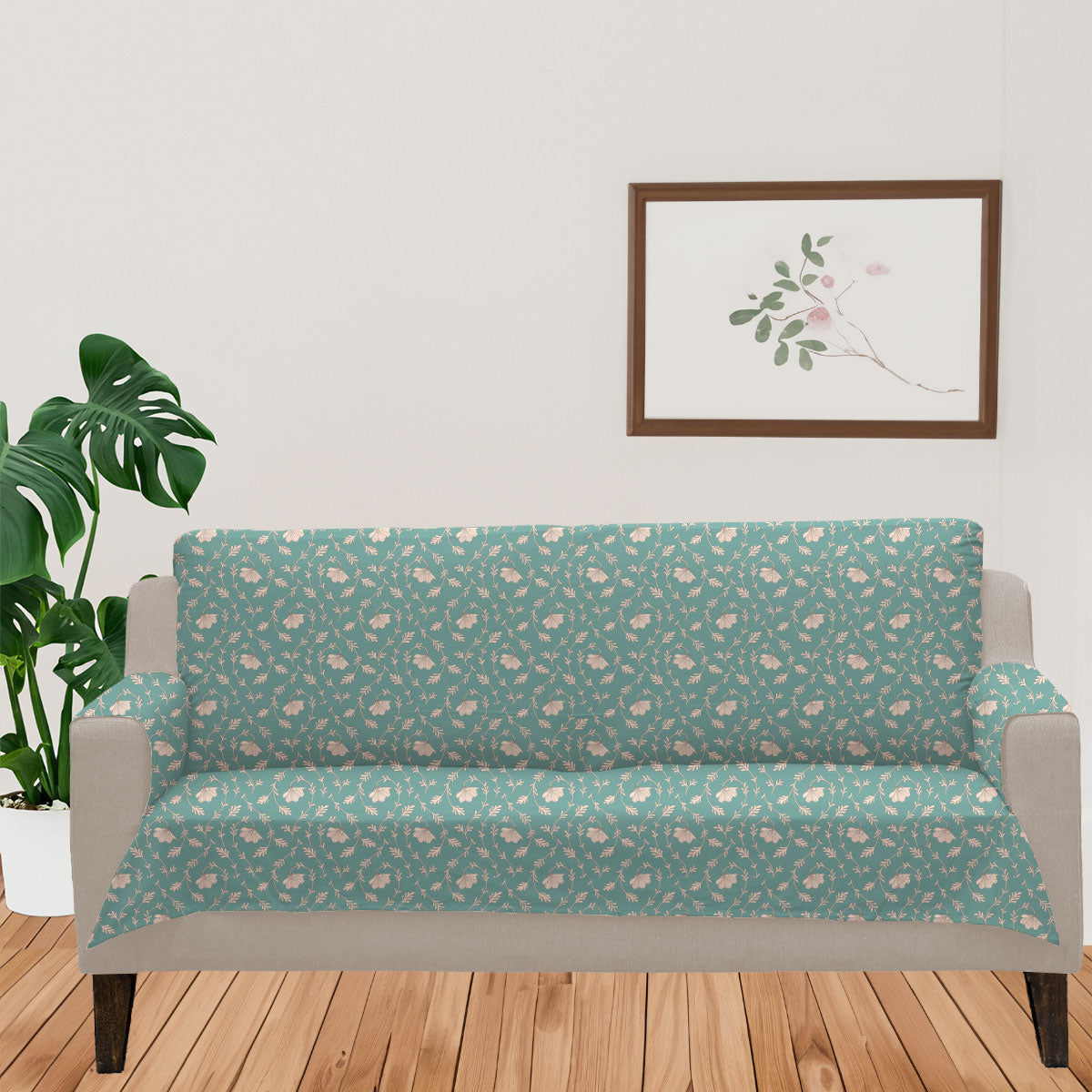 Eden 100% Cotton floral Sofa cover - Aqua Blue