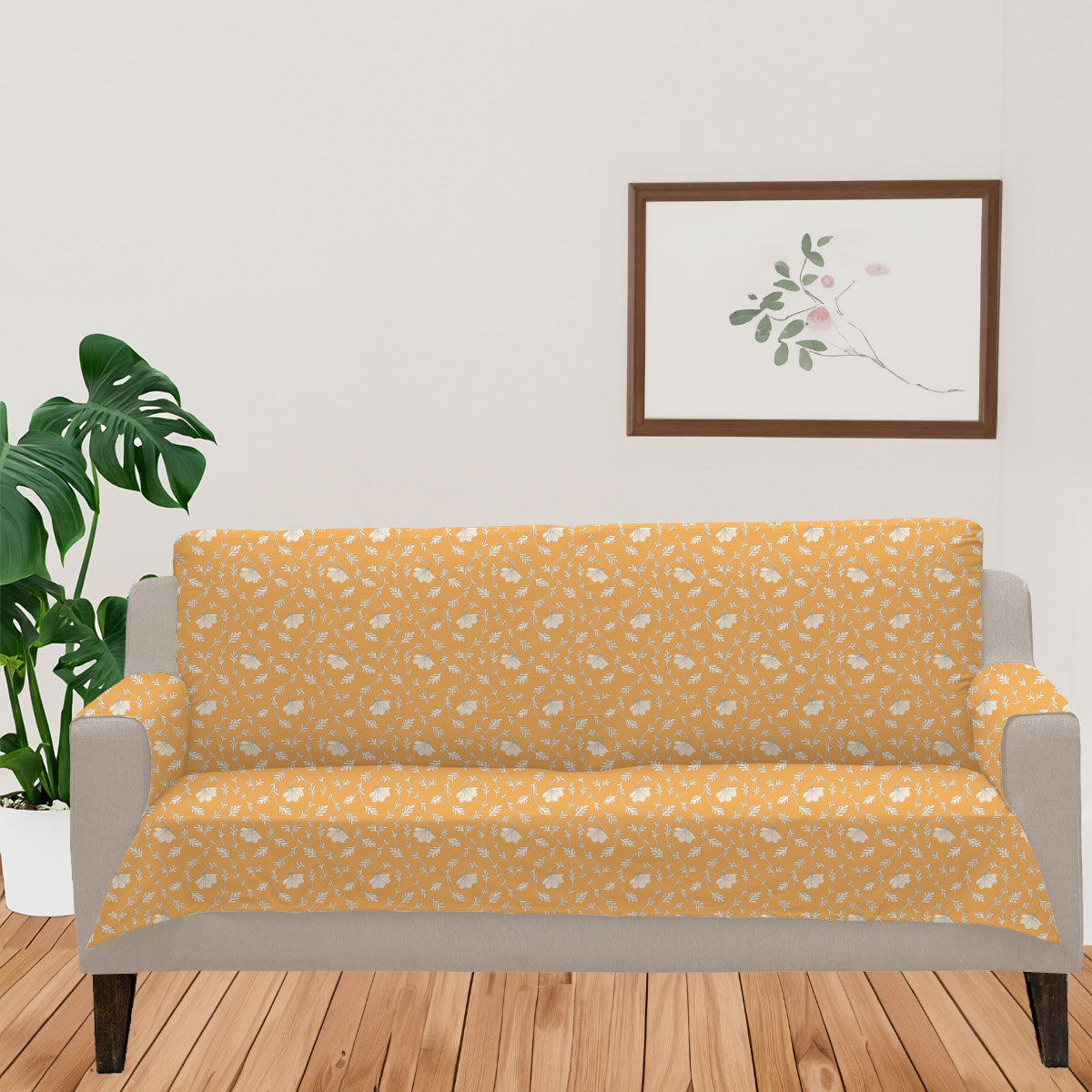 Eden 100% Cotton floral Sofa cover - Mustard