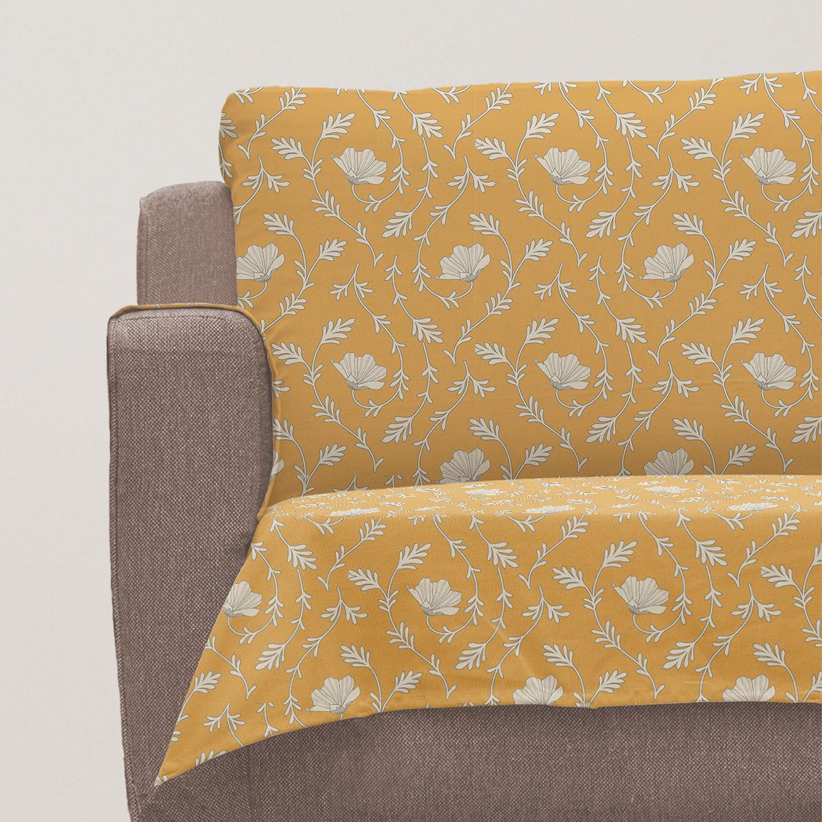 Eden 100% Cotton floral Sofa cover - Mustard