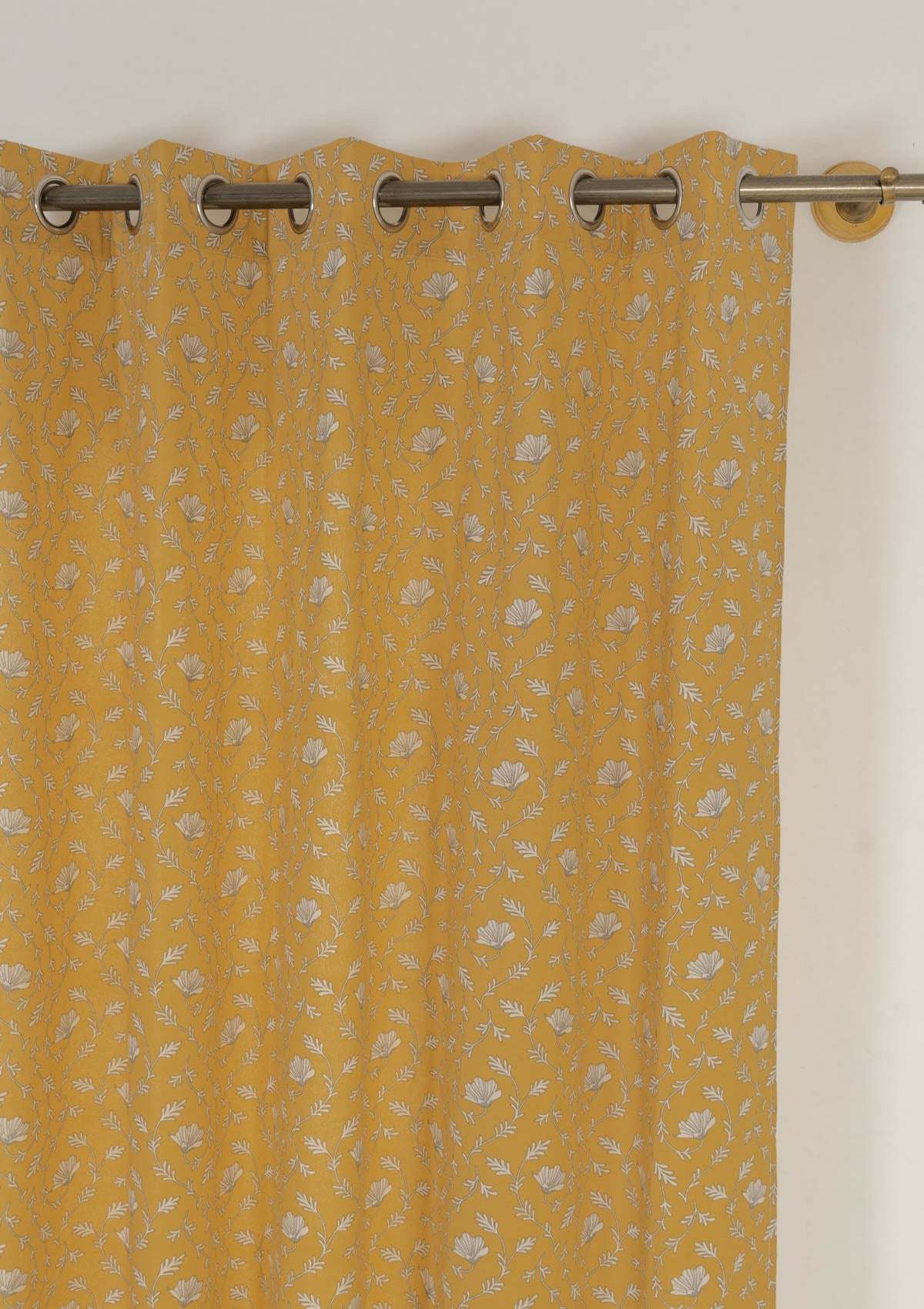 Eden mustard 100% cotton floral customisable curtain for bed room - Room darkening