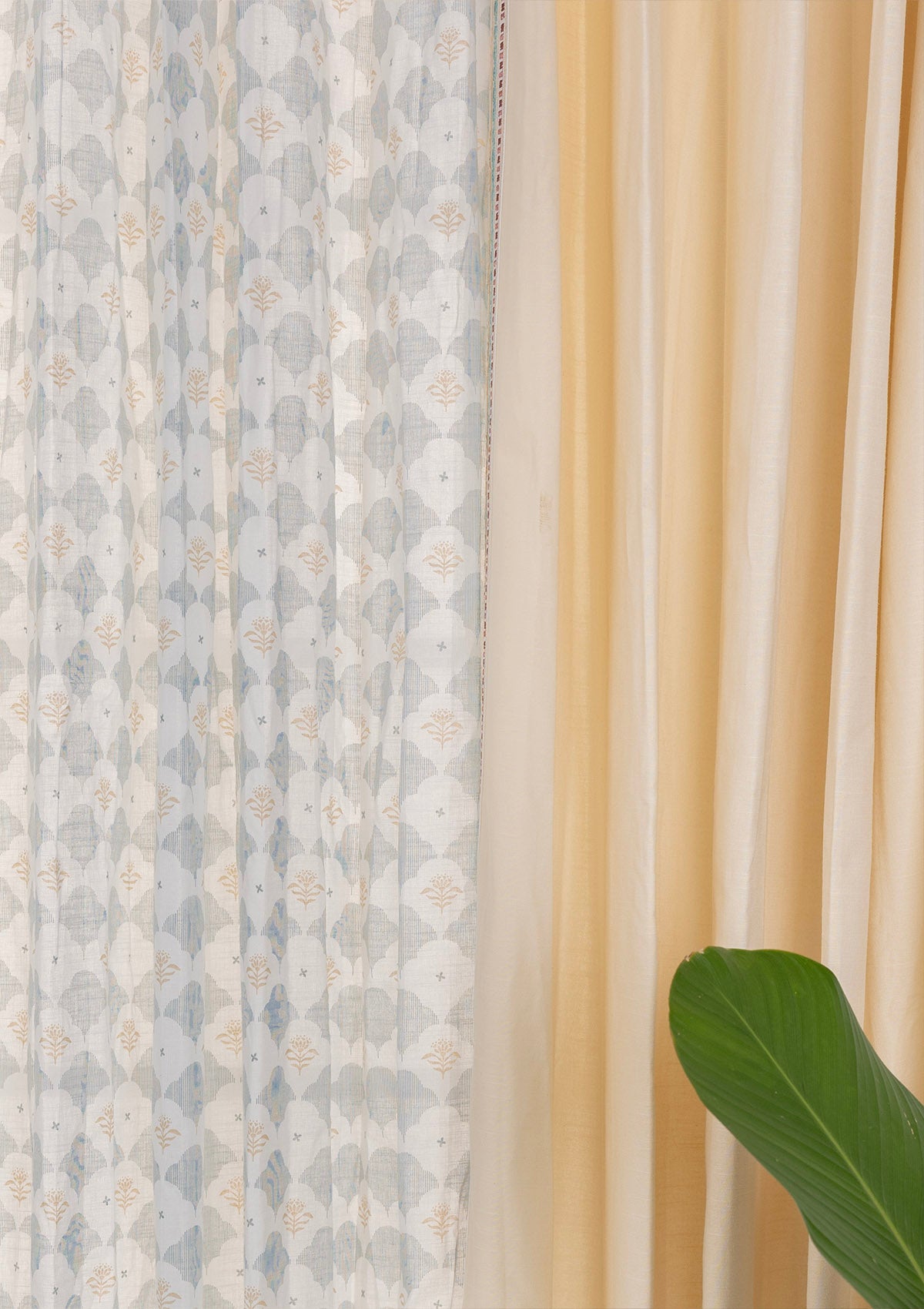 Elba Embroidered Trim Room Darkening & Arden Printed Sheer Light Reduction | 100% Cotton for Living Room & Bedroom | Geometric | Cream & Teal | Pack of 4