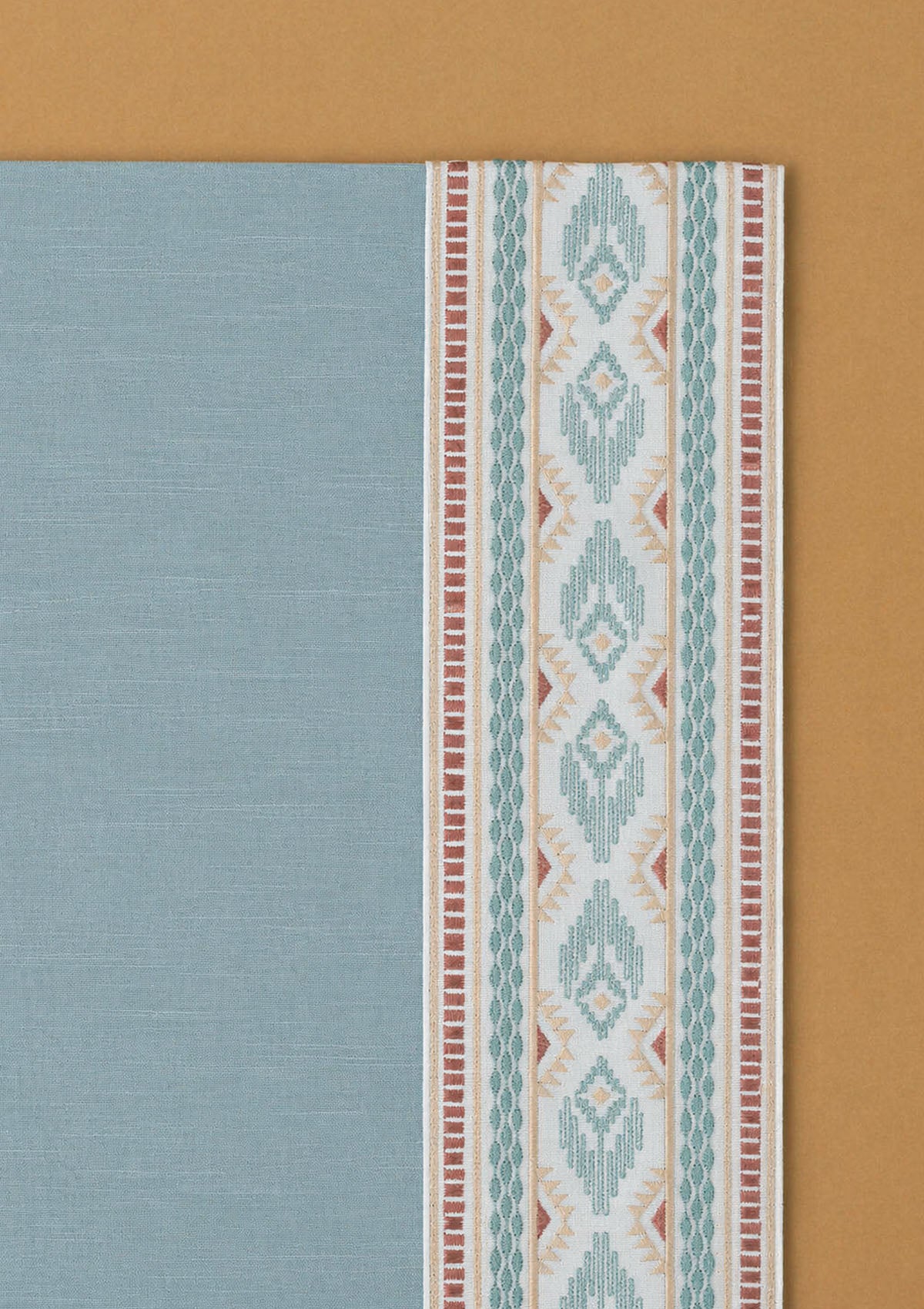 Elba Marine Teal Embroidered Trim 100% Cotton Curtain For Bedroom | Room Darkening | Single Piece