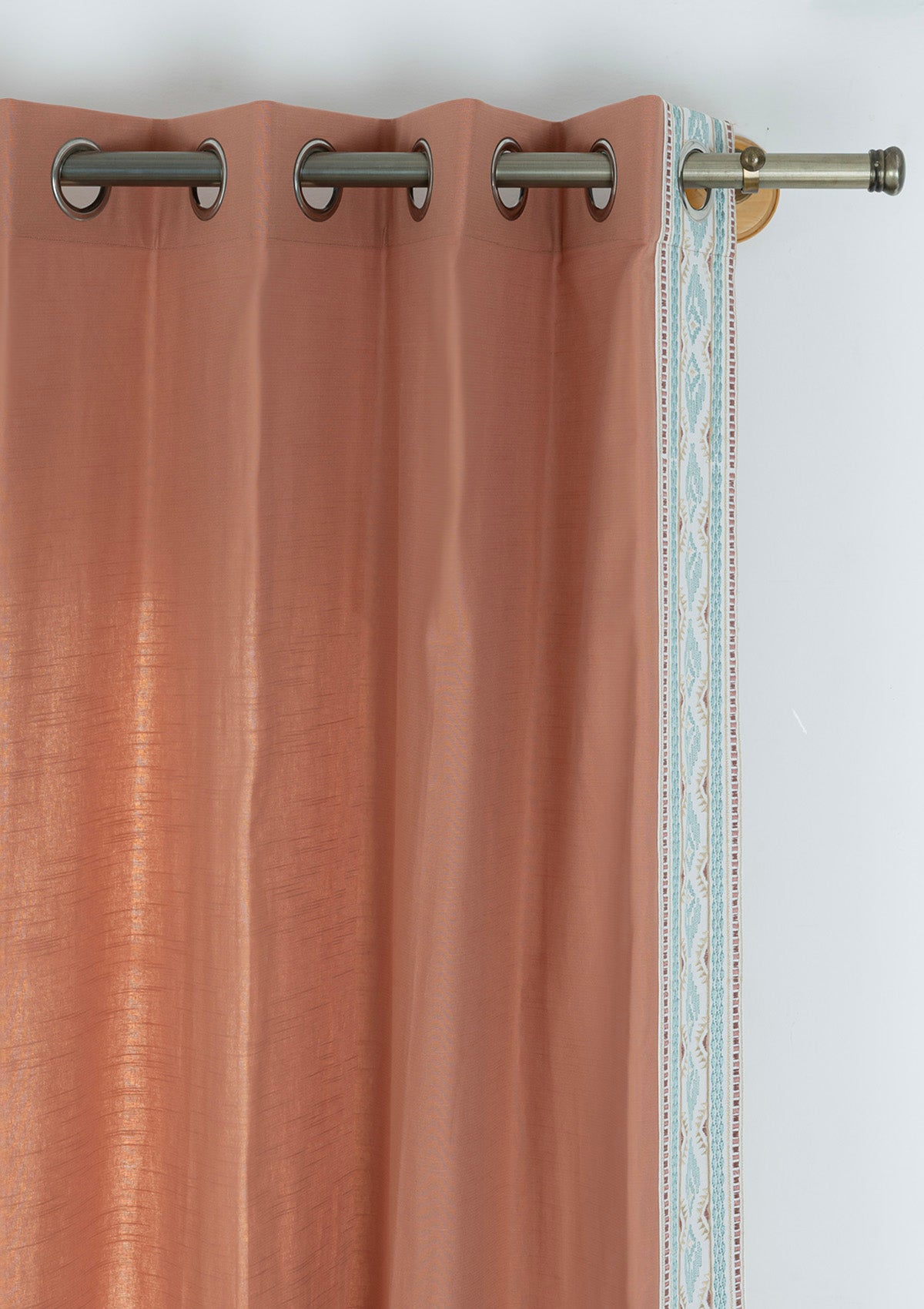 Elba Rust Embroidered Trim 100% Cotton Curtain For Living Room | Room Darkening | Single Piece