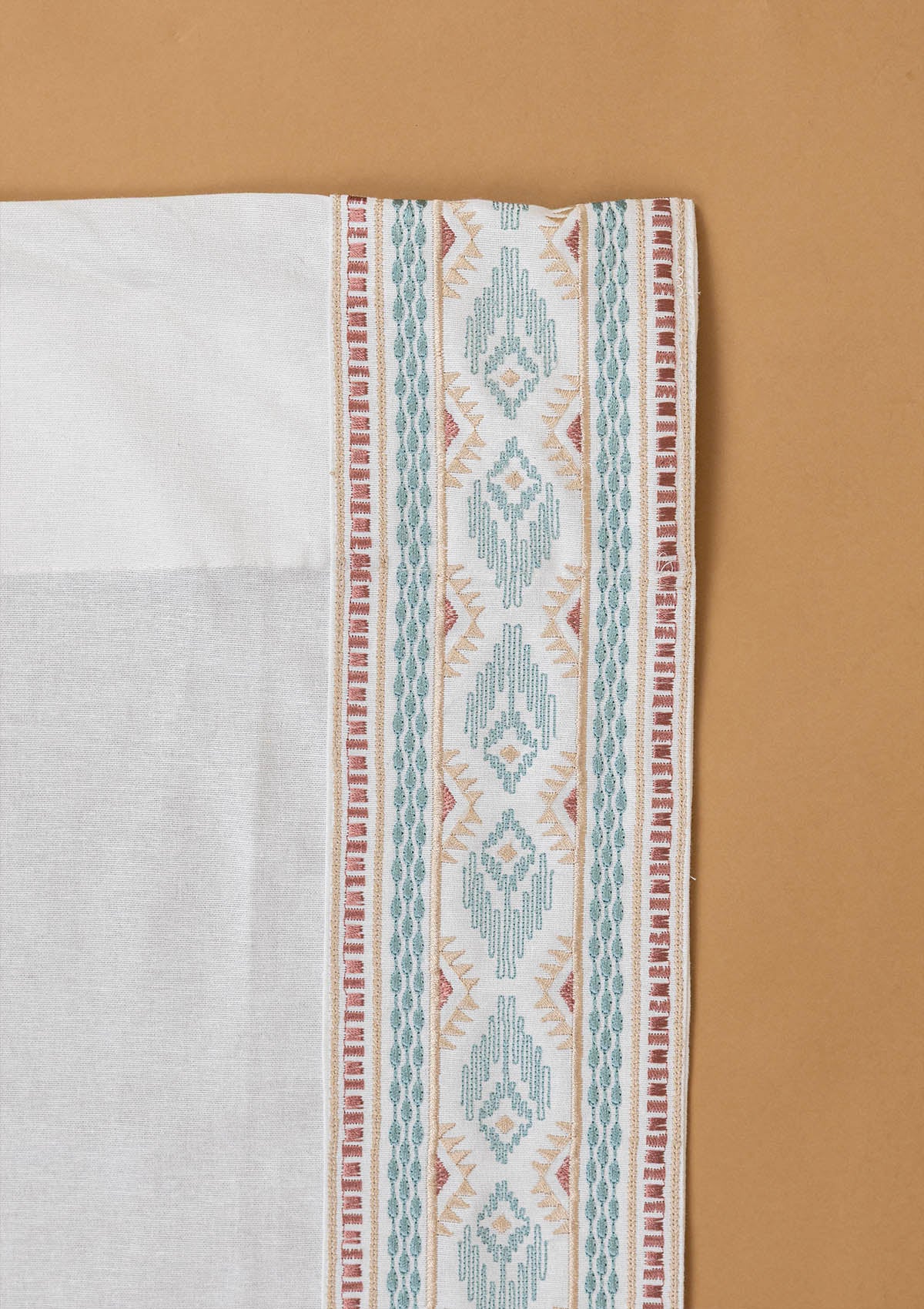 Elba White Embroidered Trim 100% Cotton Curtain For Living Room | Light Filtering | Single Piece