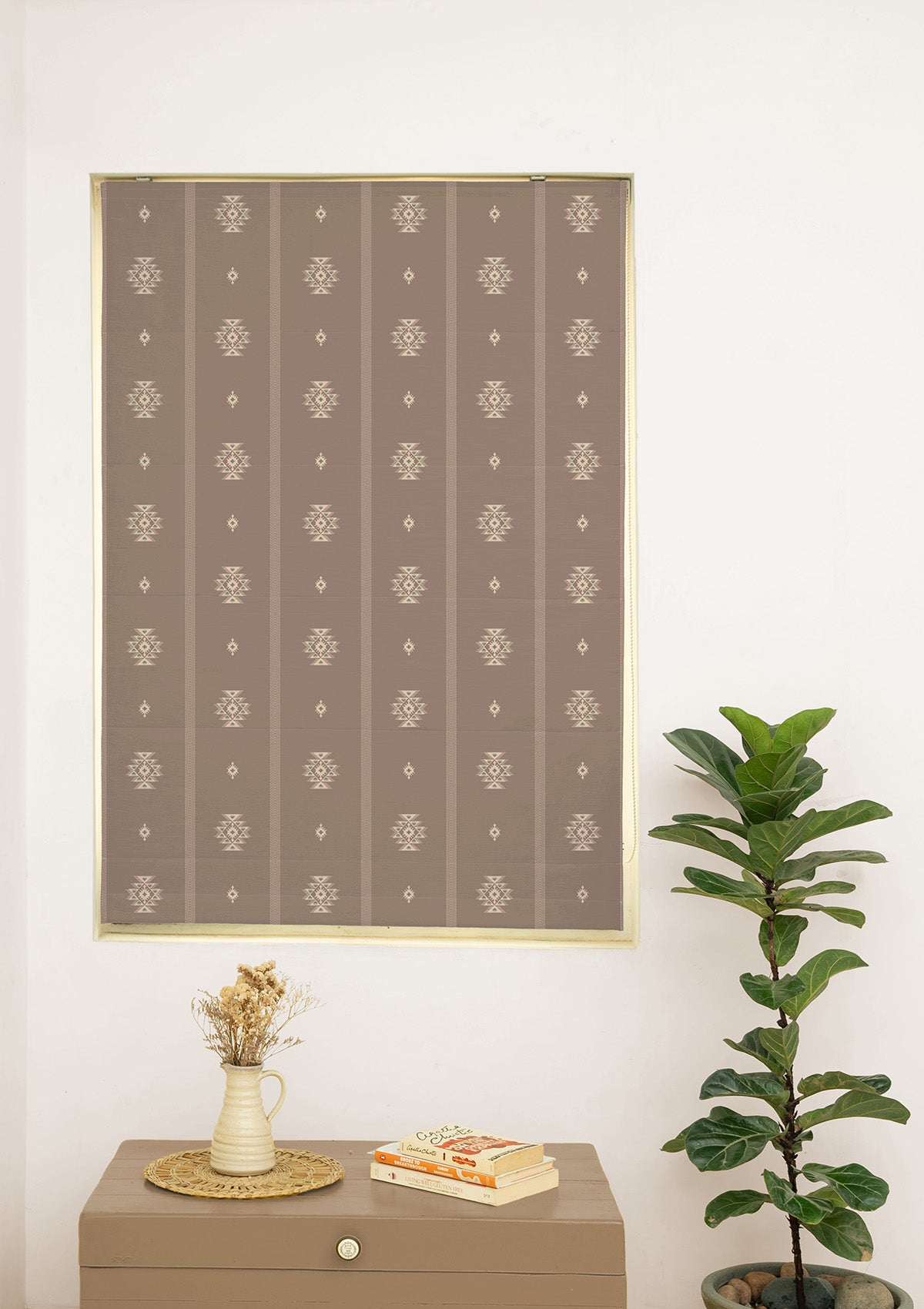 Feather Brown Geometric Printed 100% Cotton Blind For Bedroom | Room Darkening