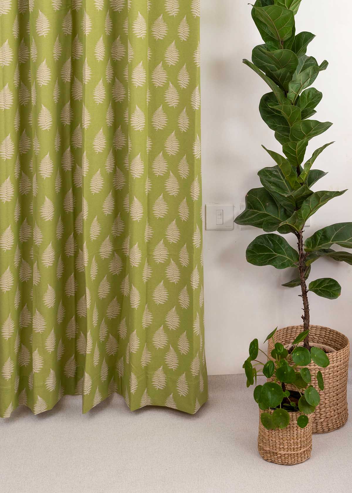 Ferns Printed Cotton Curtain - Green