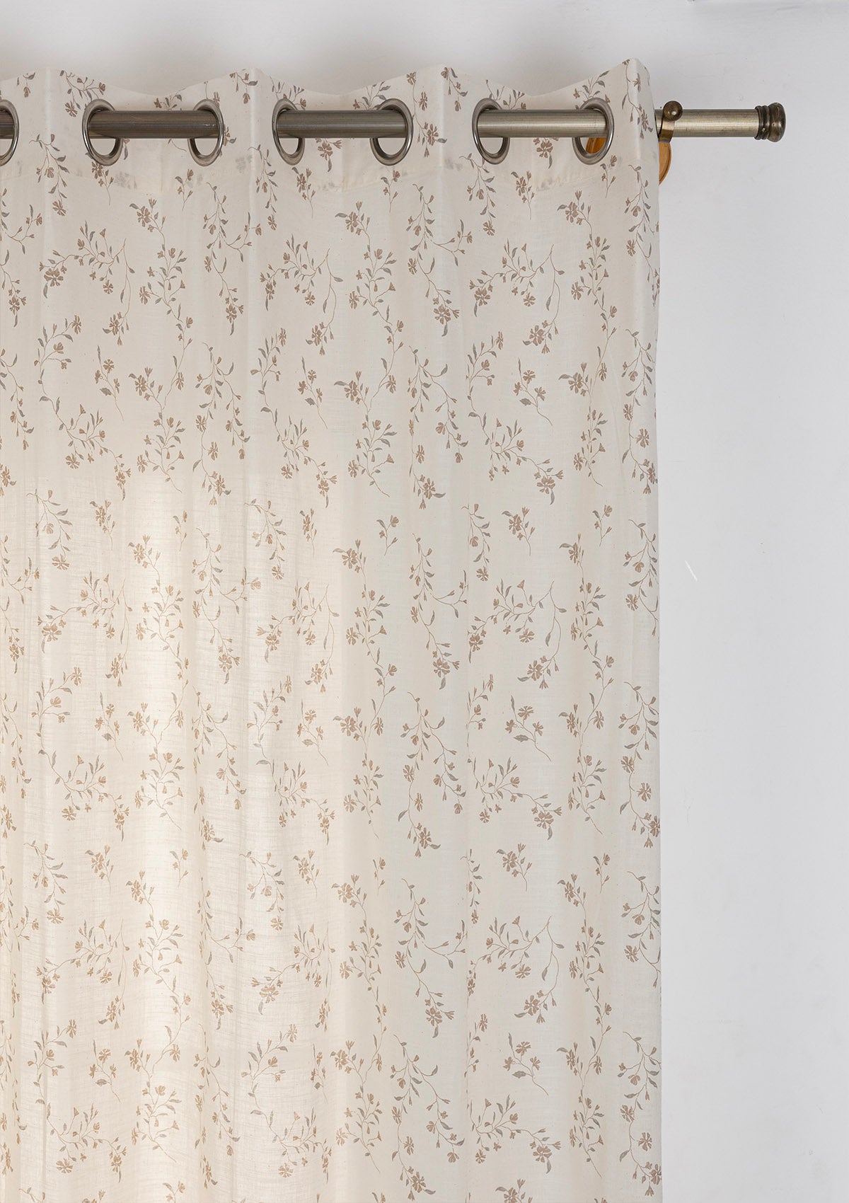 Field Brown Floral Printed 100% Cotton Sheer Curtain For Bedroom | Room Darkening | Single Piece