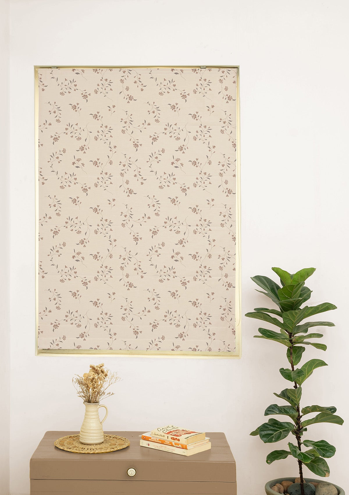 Field Brown Floral Printed 100% Cotton Sheer Blind For Bedroom | Room Darkening