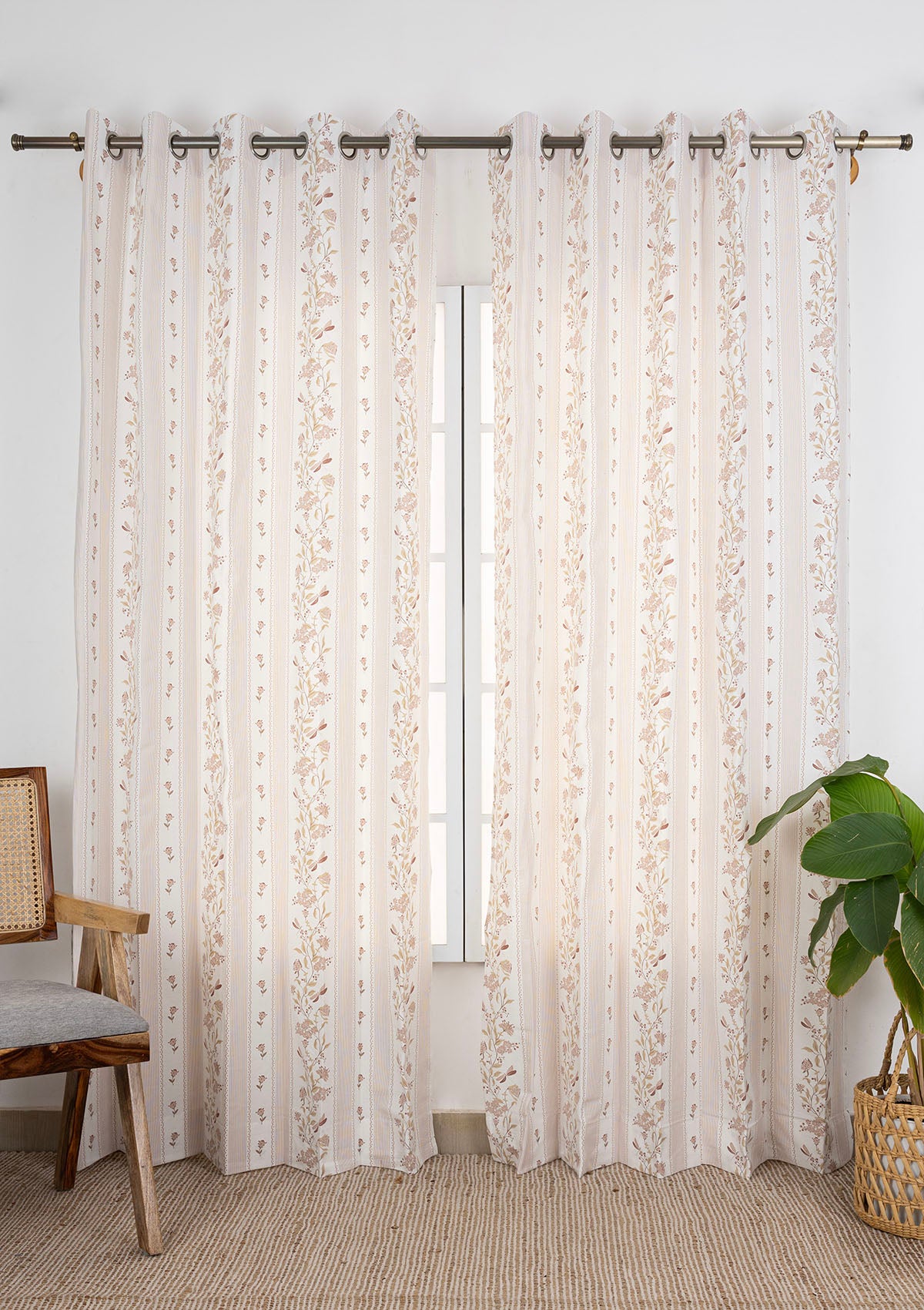 Flutter Printed Light Reduction & Roselle Printed Sheer Light Reduction | 100% Cotton for Living Room & Bedroom | Floral | Pink  | Combo Curtains | Pack of 4