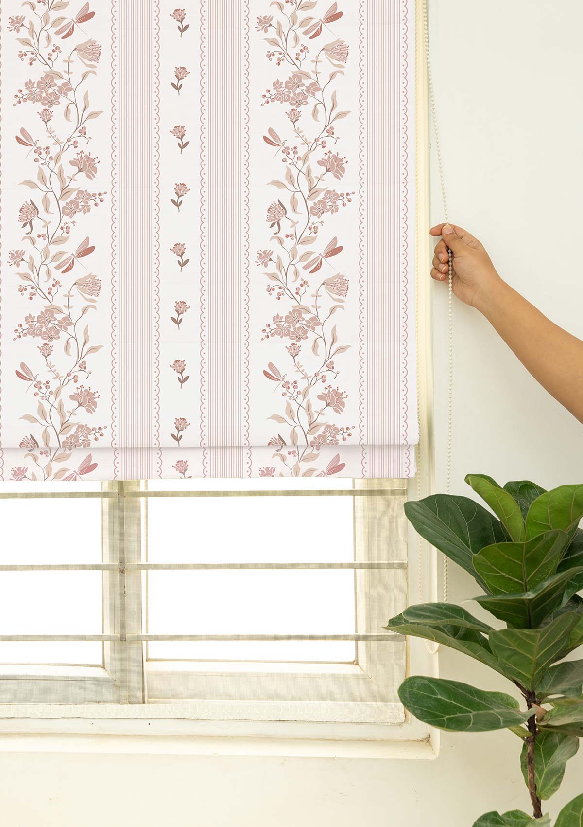 Flutter Pink Floral Printed 100% Cotton Blind For Bedroom | Light Reduction